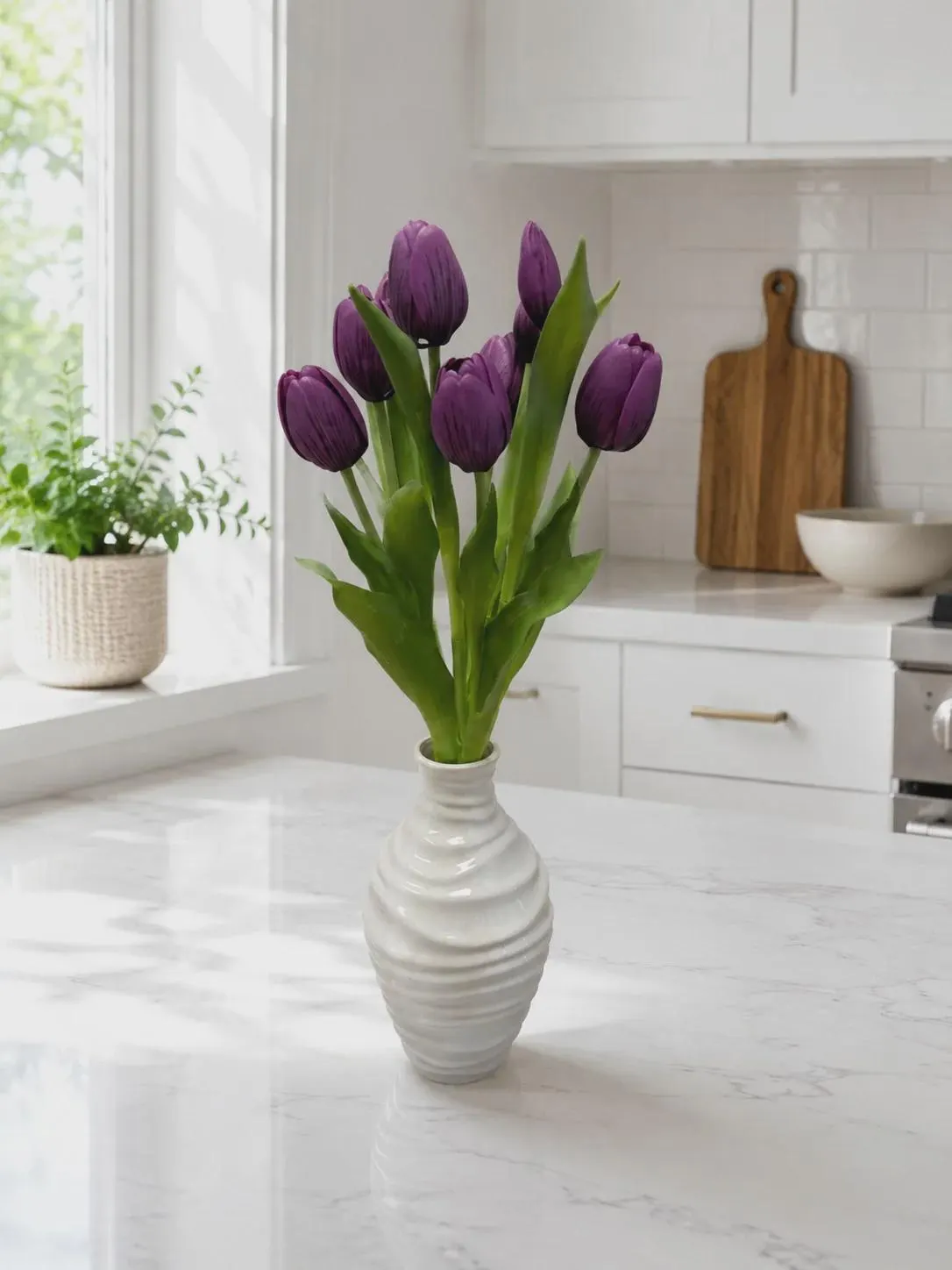 18" Dynasty Purple Tulip Bundle (10 Stems) –Fresh Touch Faux Purple Tulip Pick, 6 Flowers & 4 Buds for Vases, Easter and Home Decor