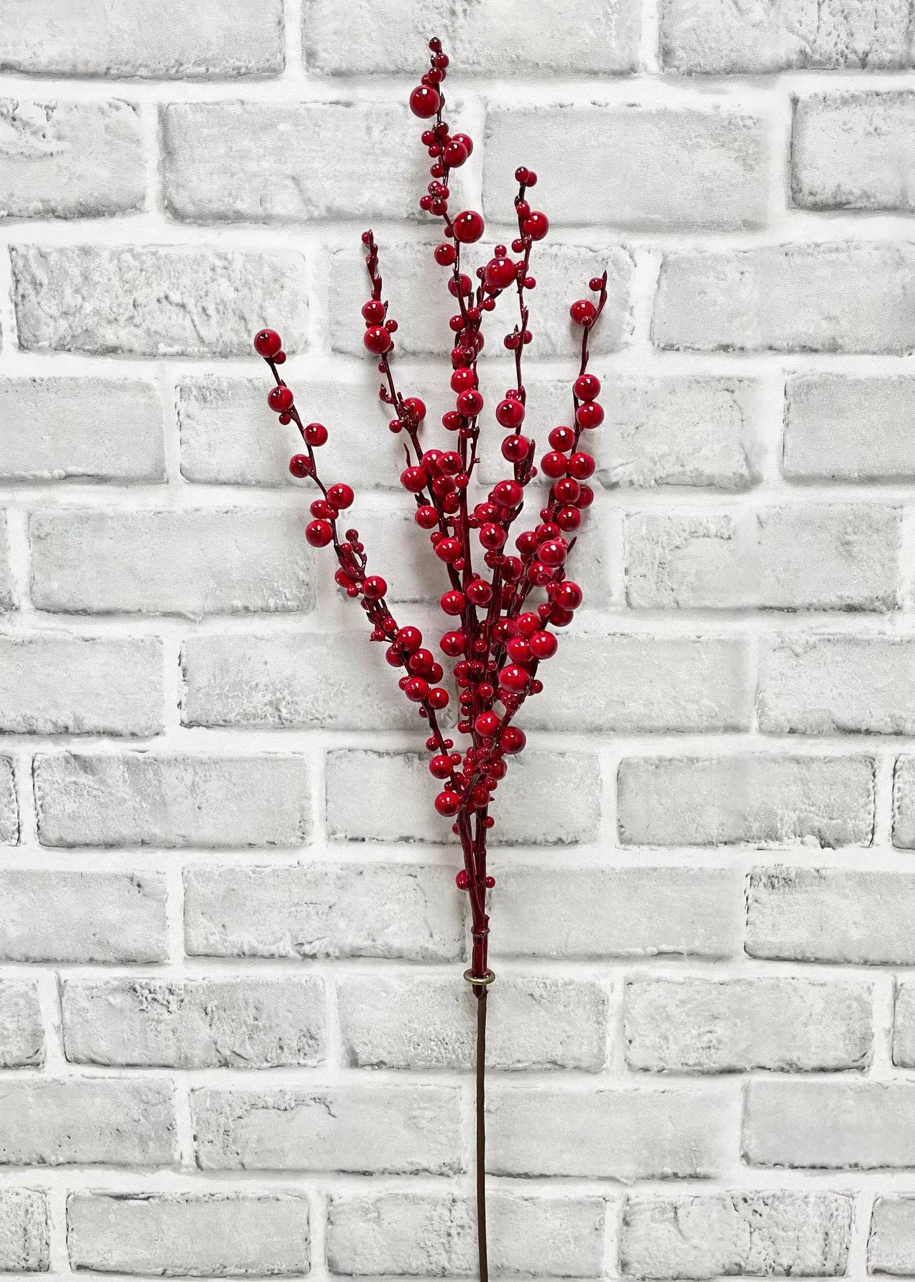 25" Red Cluster Berries Spray - Faux Christmas Floral Pick, Rustic Winter Vase Filler, Classic Holiday Tree & Porch Urn Centerpiece Supply