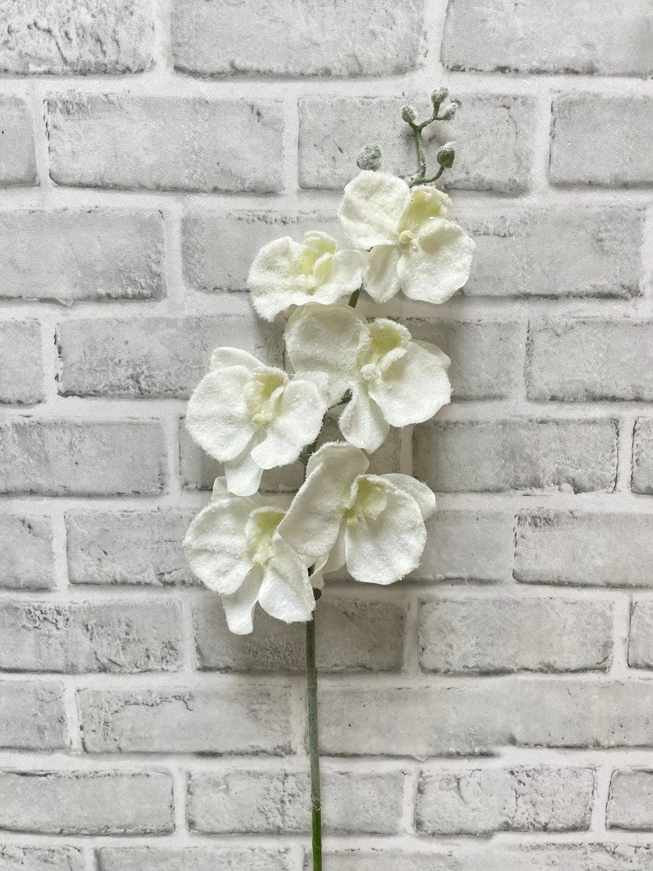 31" Snowy Phalaenopsis Orchid Spray, Faux Frosted Winter Flower, Artificial Christmas Orchid Bloom for Luxury Holiday Vases