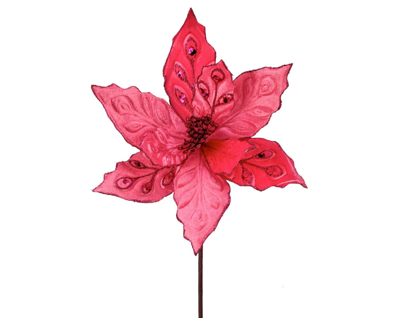 24" Hot Pink Velvet Glitter Edge Poinsettia/Holiday Decor/Christmas Decorations/Poinsettia Flowers/Christmas Season Decor