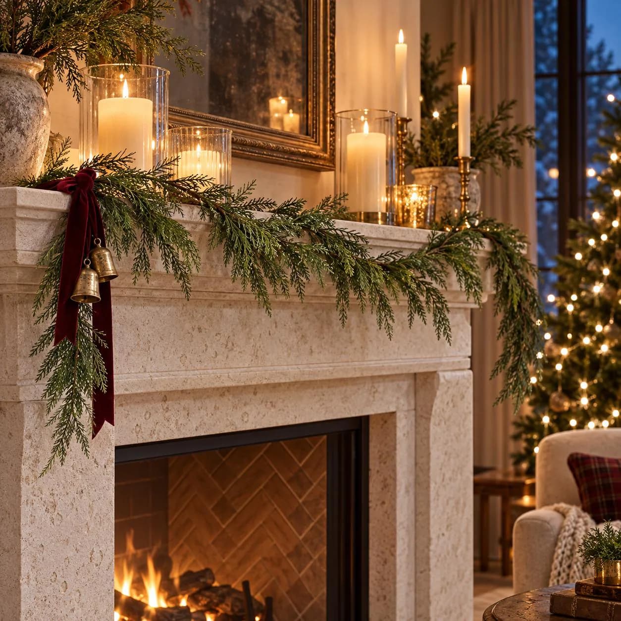 4 Foot UV Protected Fresh Touch Cedar and Pine Garland, Green Christmas Mantel and Door Decor