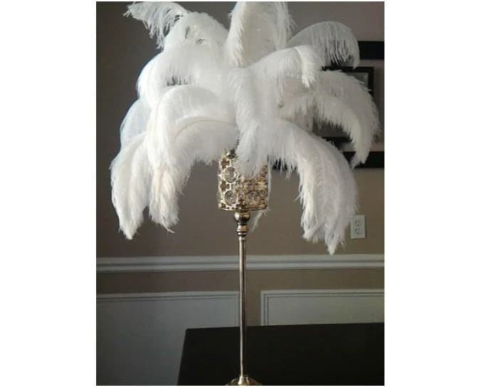 28" Tall Starburst Gold Crystal Globe Stand Ostrich Feather Centerpiece for Great Gatsby/Wedding/Old Hollywood/Glitz and Glam themes