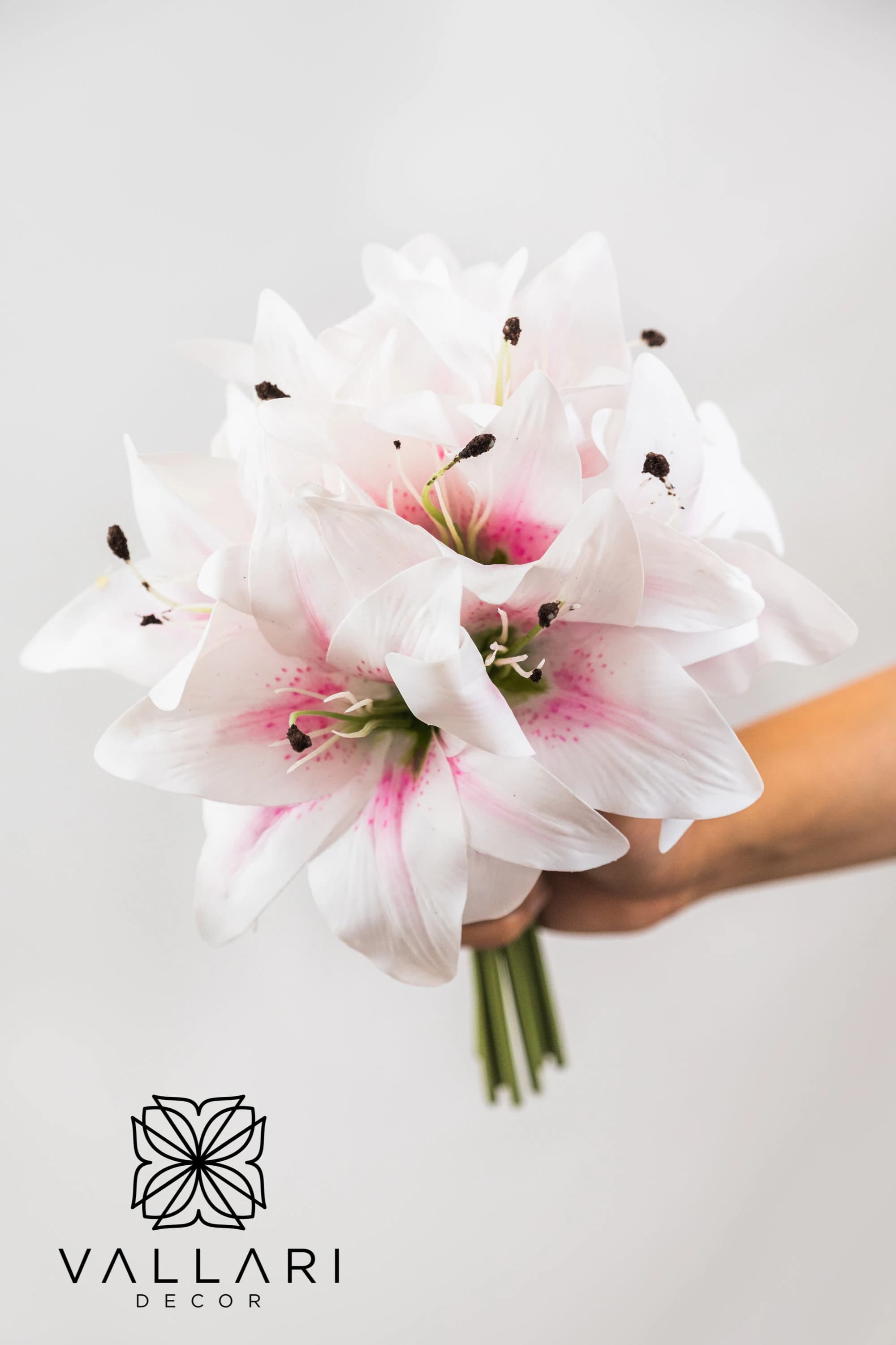 9pc TIGER LILY  Floral Bouquet/Floral Sprays/ Wedding Roses/ White/Greenery Bushel/ Outdoor Wedding Greenery/Centerpiece Decor/Faux Flowers/