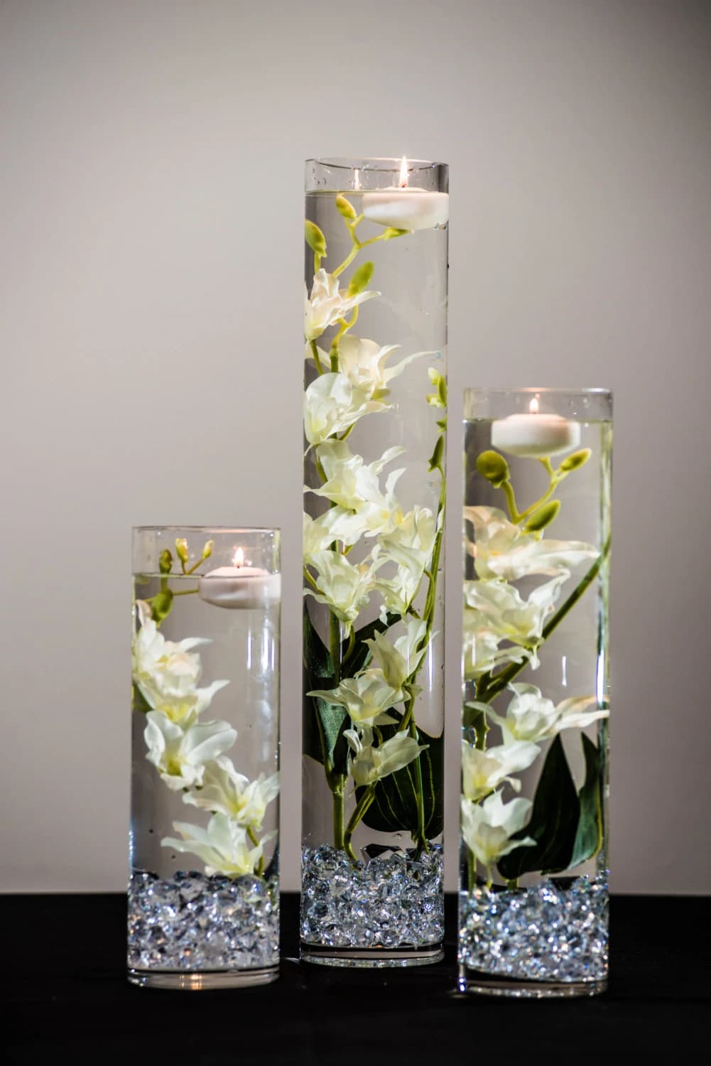 Submersible White Star Flower  Floral Wedding Centerpiece with Floating Candles and Acrylic Crystals Kit