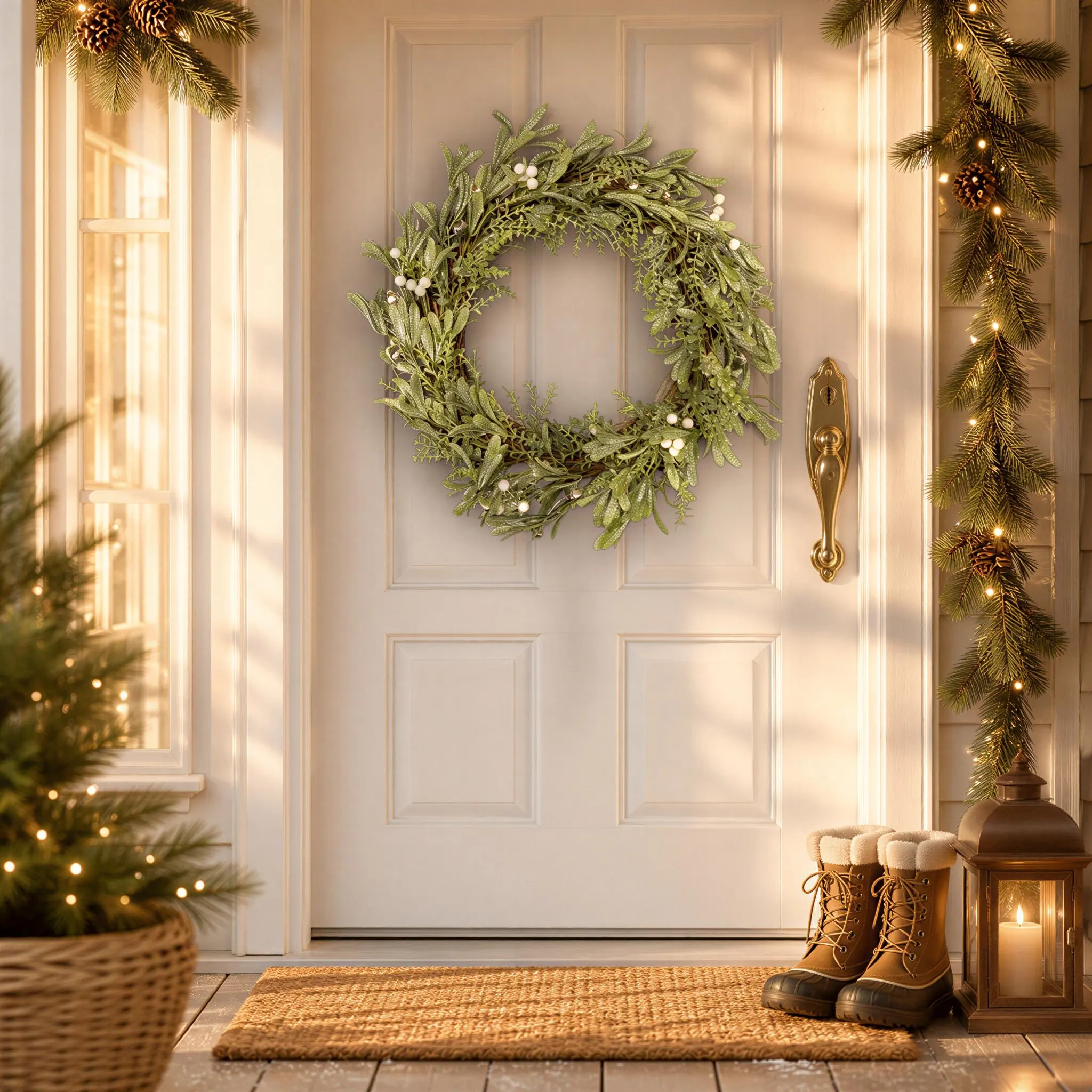 22 Inch Green Glitter Christmas Wreath with Bells, Festive Holiday Door and Mantel Decor