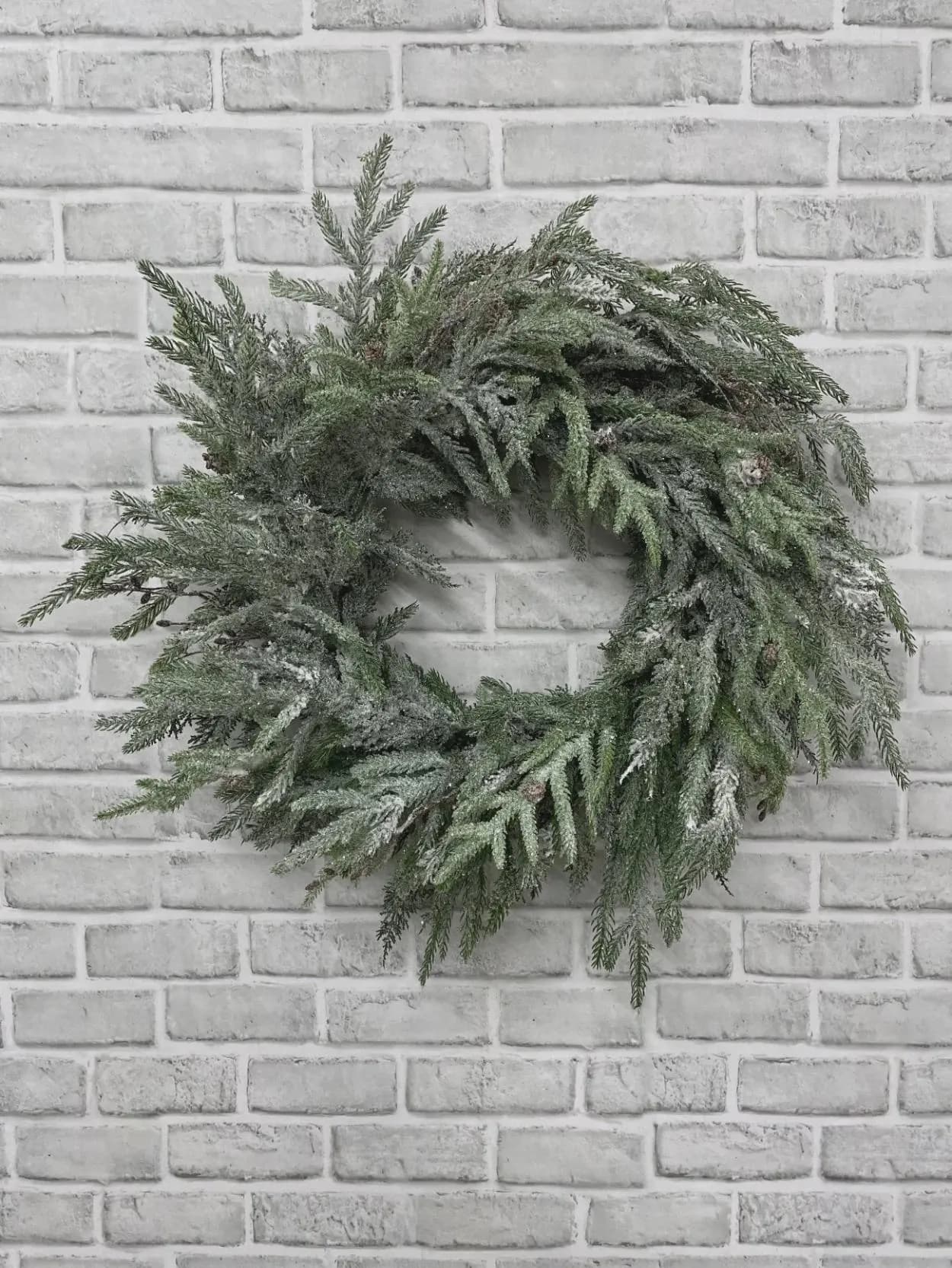 20" Fresh Touch Snowy Pine Wreath, 12" Inside Diameter Faux Flocked Winter Wreath for Front Door, Holiday Mantel Greenery Christmas Decor
