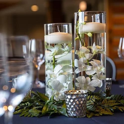 Submersible Pink/Purple/Blue/White/White & Purple/ Yellow Orchids Floral Wedding Centerpiece with Floating Candles and Acrylic Crystals Kit