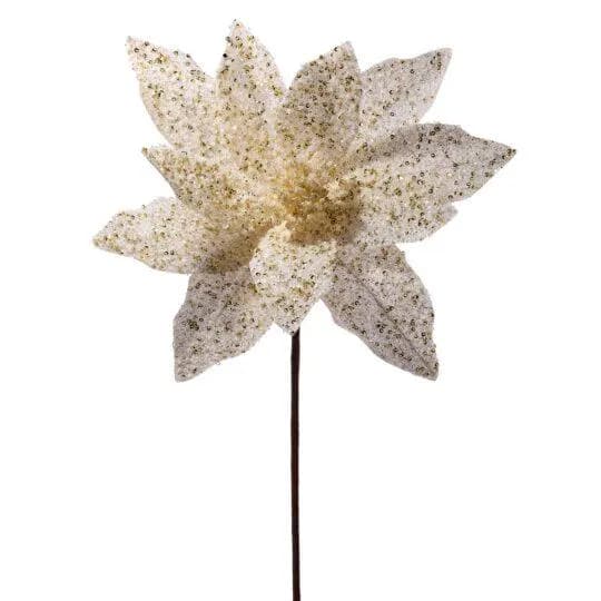 22" Ivory/Gold Sequin/Glitter Poinsettia/Holiday Decor/Christmas Decorations/Poinsettia Flowers/Christmas Season Decor
