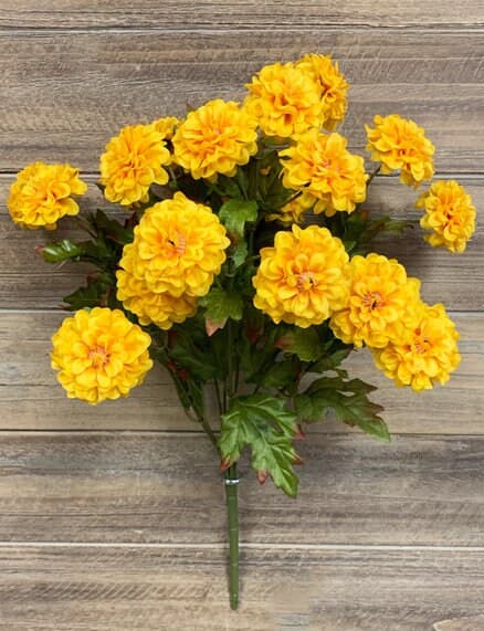 9PC 16" Yellow Zinnia Bush/Fall/Thanksgiving/Table Setting/Home Decor/Faux Decor/Faux Decoration/Fall Season/Indoor Decor/Artificial