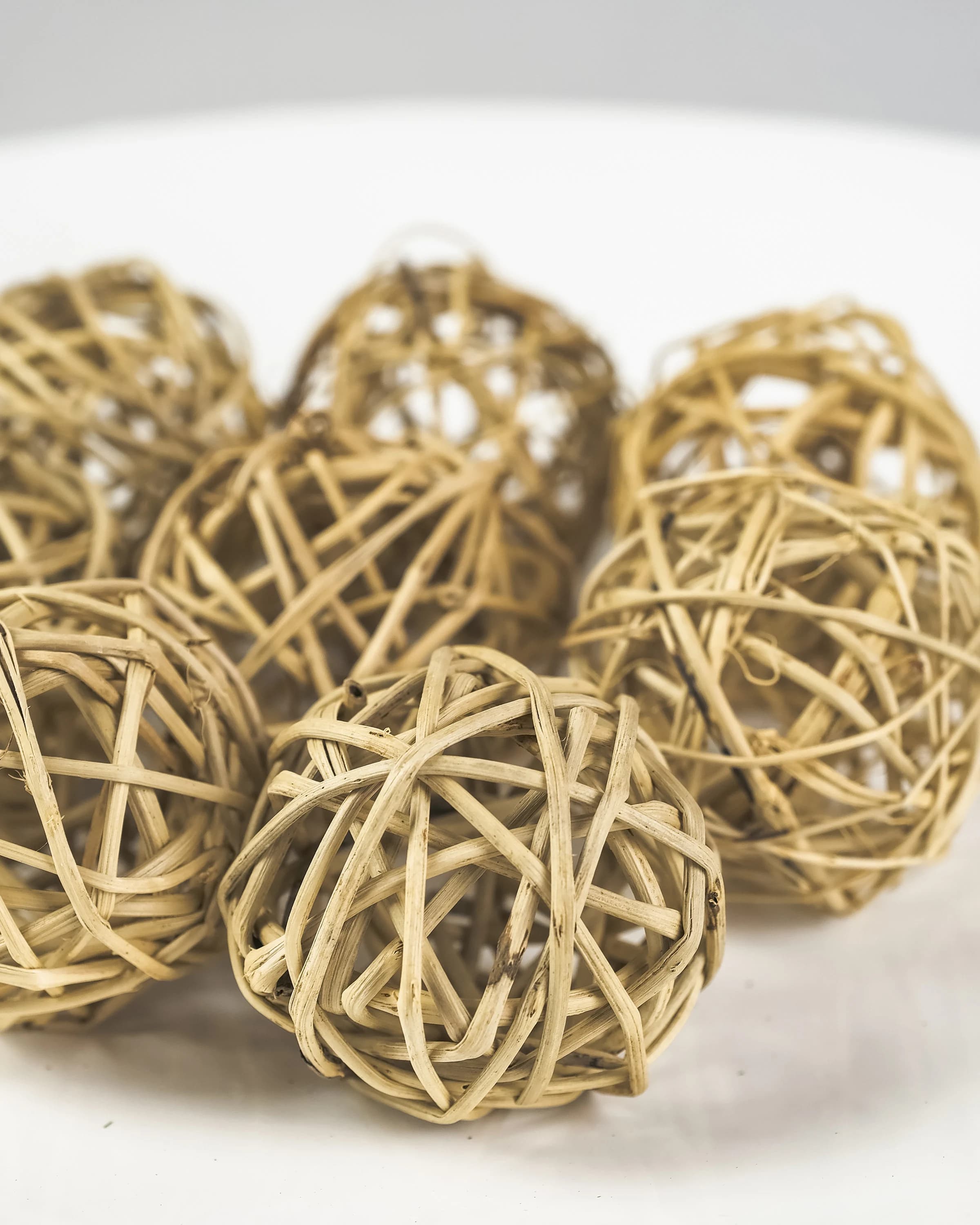 Natural 2.5" 8pc Decorative Balls, Rustic Decor Ideas, Rustic Bawl Filler, Wicker Decoration,  Rustic Table Decor