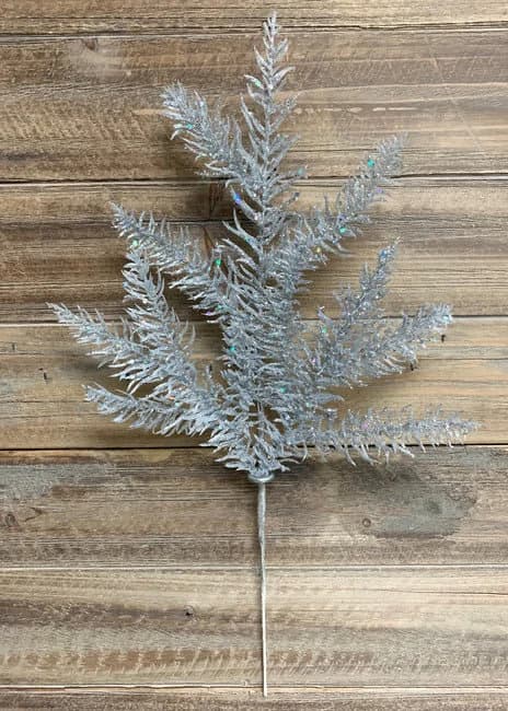 19" Glittered Silver Noble Fir Spray/Sprays/Fall Sprays/Leaves Spray/Faux Spray/Autumn Decor/Holiday Decor/Fall Decor/Table Decor