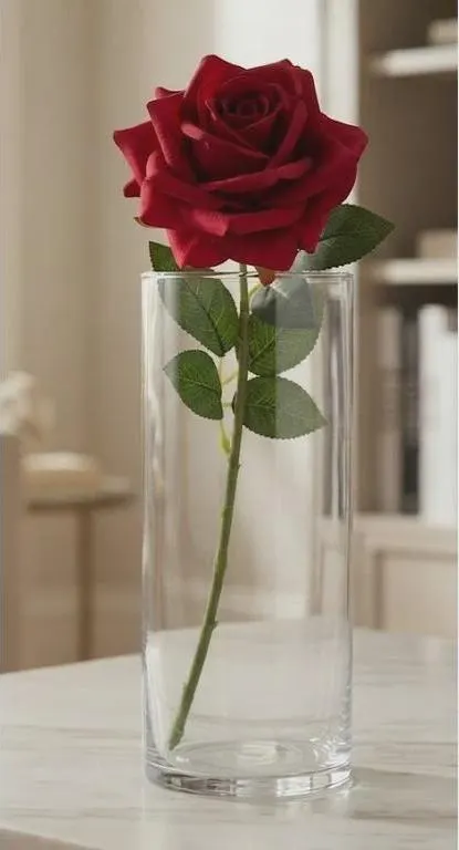 25" Real Touch Red Rose Stem – Faux Single Long Stem Red Rose, Lifelike Real Touch Crimson Bloom for Vases, Weddings and Romantic Decor