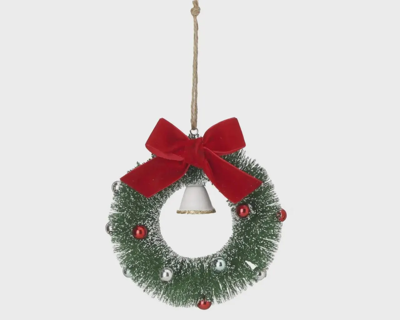 5.5" Wreath With Bell & Red Bow/Green Artificial Wreath/Green Wreath/Natural Looking Wreath/Outdoor Wreath/Green Outdoor Wreath