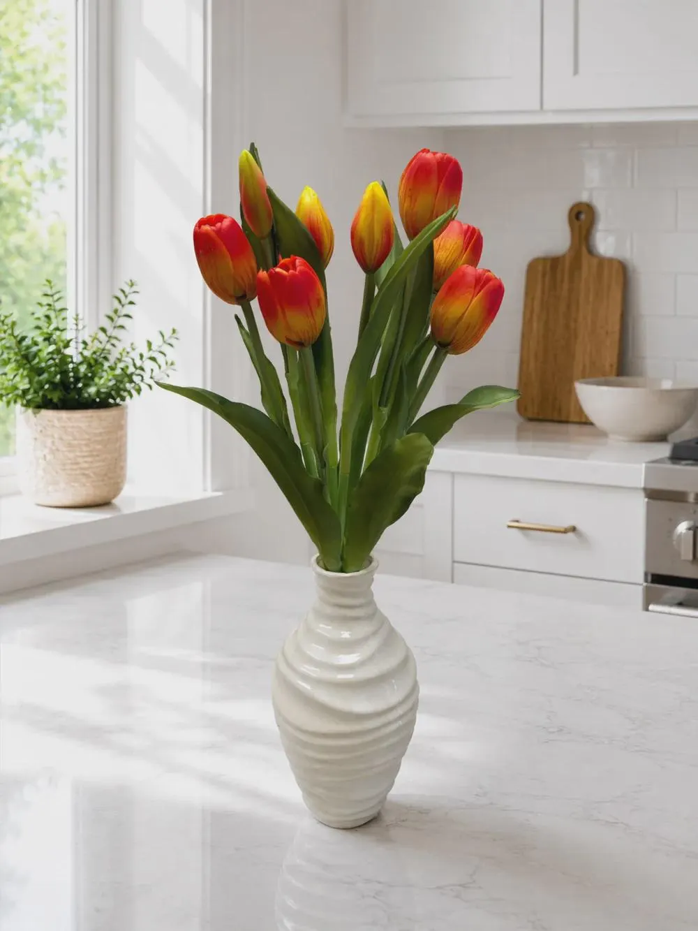 18" Dynasty Orange Tulip Bundle (10 Stems)–Fresh Touch Faux Orange Tulip Pick, 6 Flowers and 4 Buds for Vases, Spring, Easter & Fall Decor