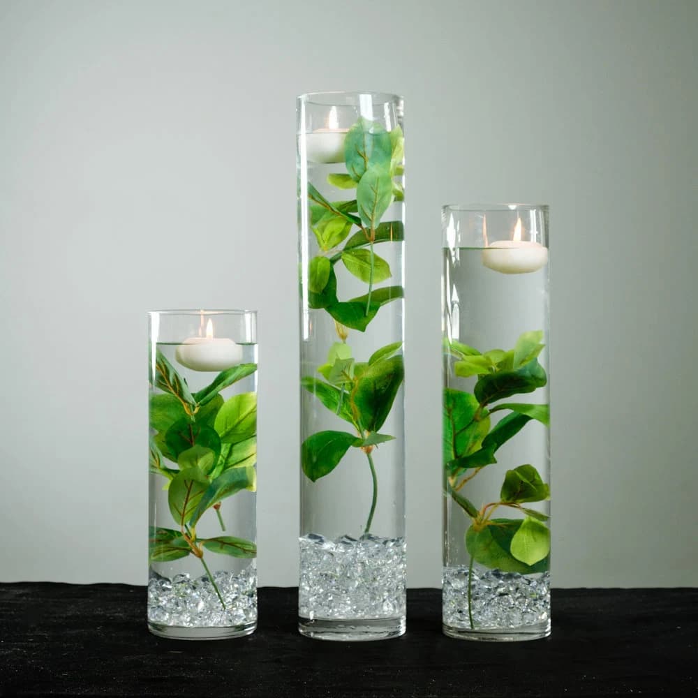 Submersible Green Leaf Floral Wedding Centerpiece with Floating Candles and Acrylic Crystals Kit