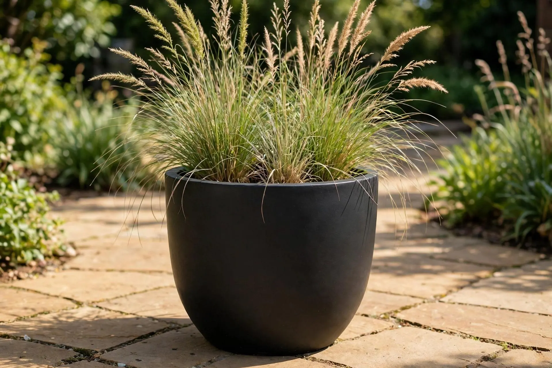 Ficonstone Barrel Pot Black 16.2x14.4 Inch | Curved Round Planter | Garden Pot