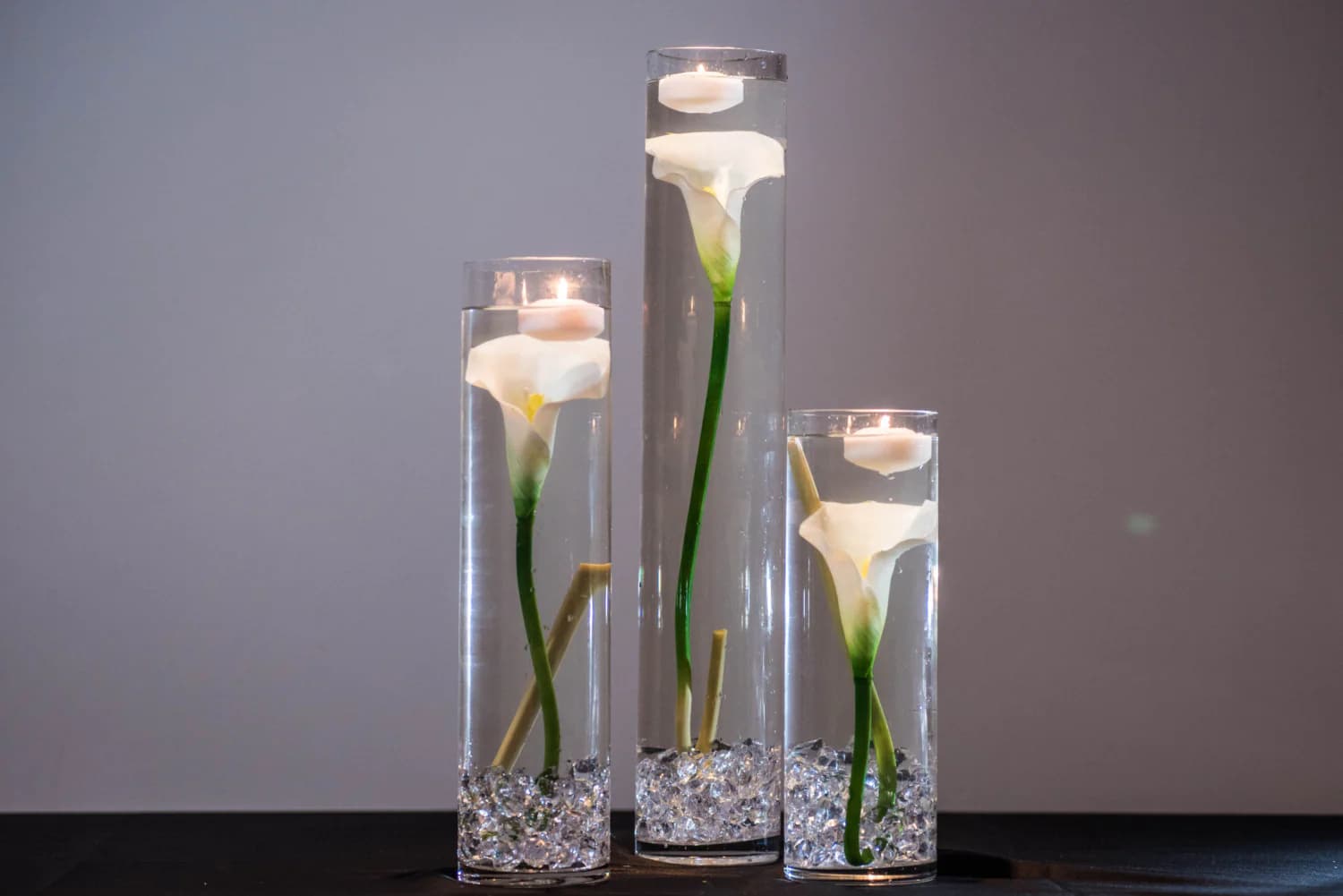 Submersible White Calla Lily  Floral Wedding Centerpiece with Floating Candles and Acrylic Crystals Kit
