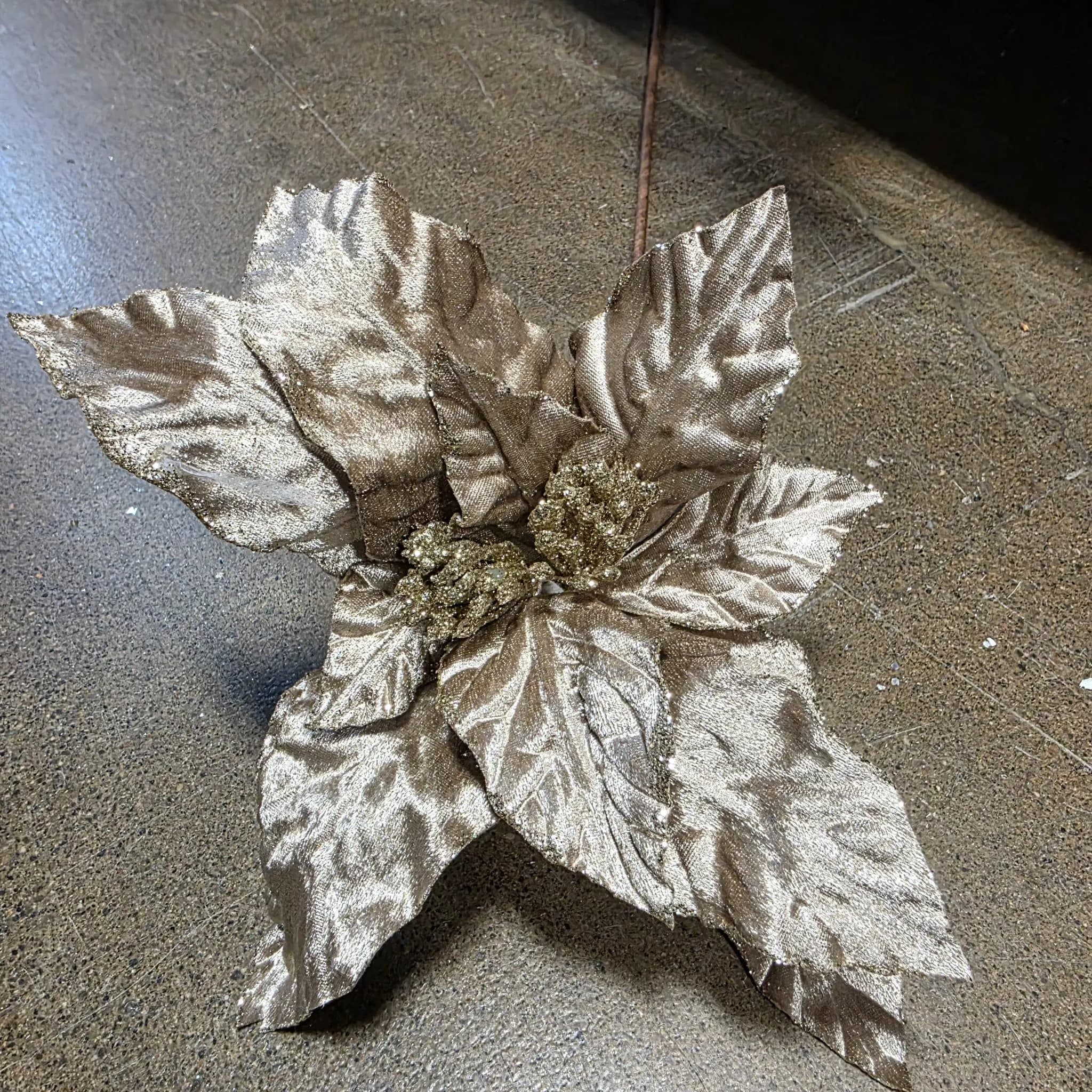 24" Champagne Glitter Edge Velvet Poinsettia/Holiday Decor/Christmas Decorations/Poinsettia Picks/Poinsettia Flowers/Poinsettia Plants