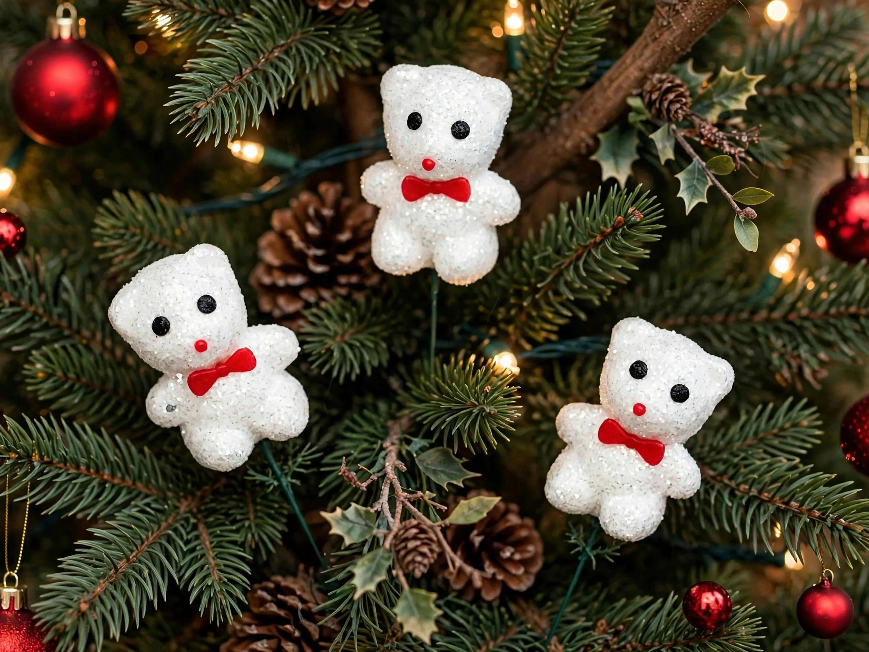 White Teddy Bear Picks Set of 3 | 9 Inch Bear on Pick | Christmas Floral Picks | Kids Holiday Decor