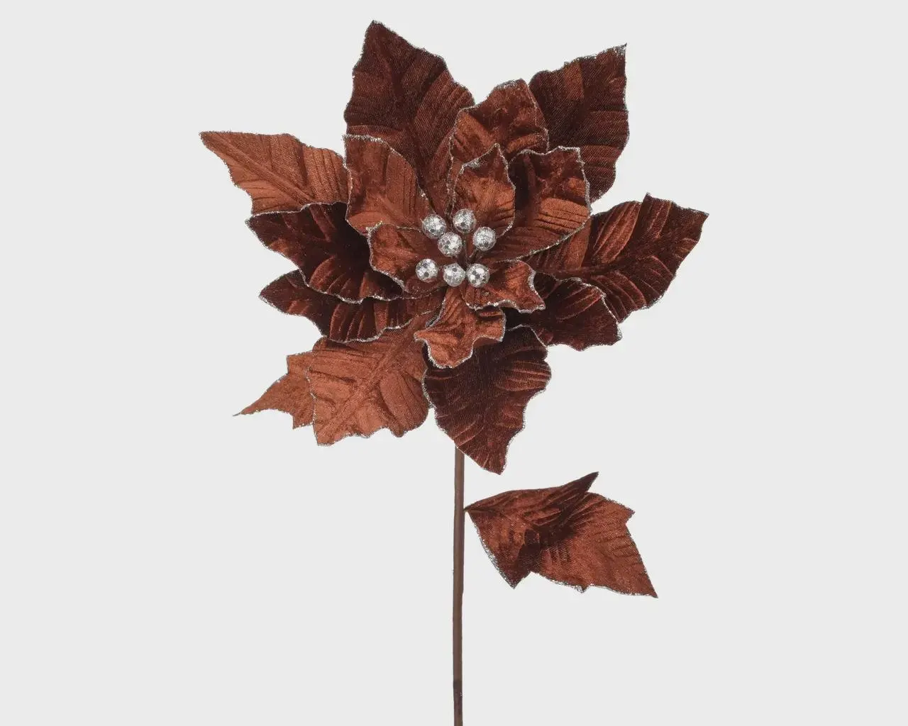 24" Brown Velvet Glitter Edge Poinsettia/Holiday Decor/Christmas Decor/Poinsettia Picks/Poinsettia Flowers/Poinsettias/Wedding