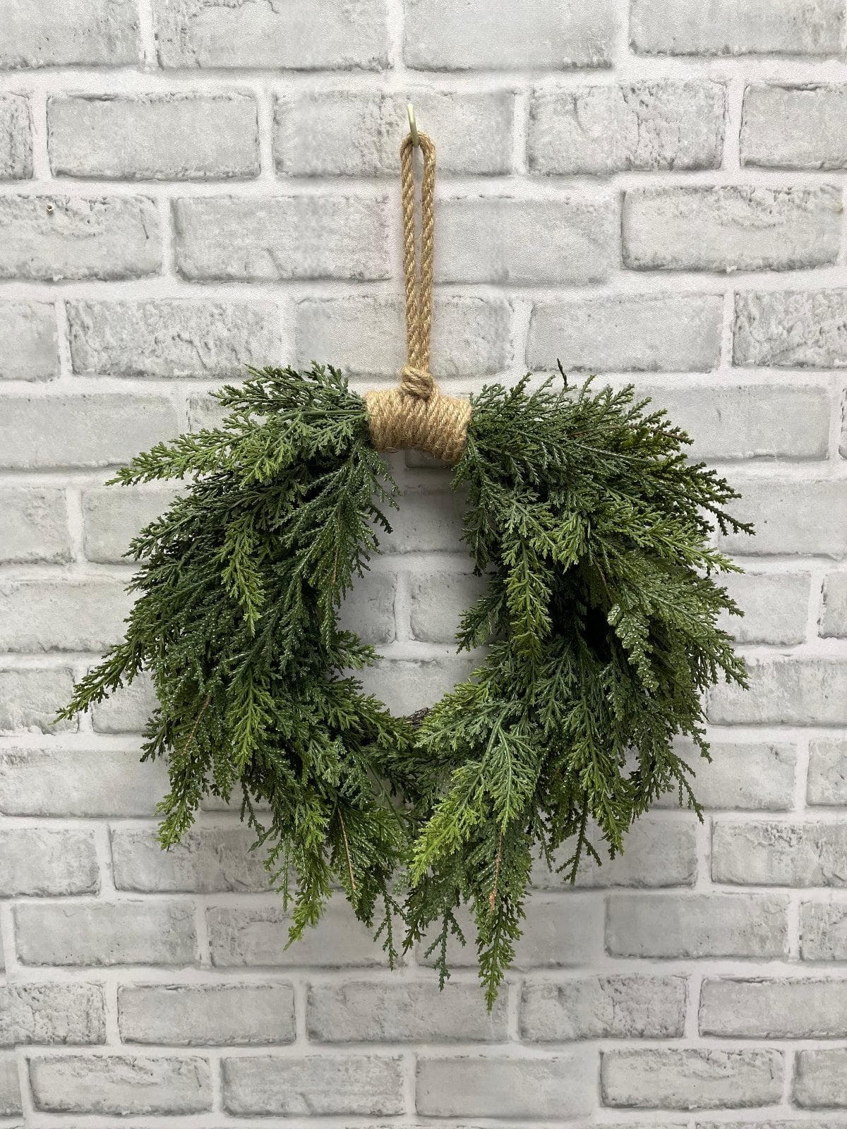 12" Cedar Heart Shape Wreath - Fresh Touch Faux Winter Greenery, Christmas Front Door Hanging, Rustic Holiday Wedding Centerpiece Supply