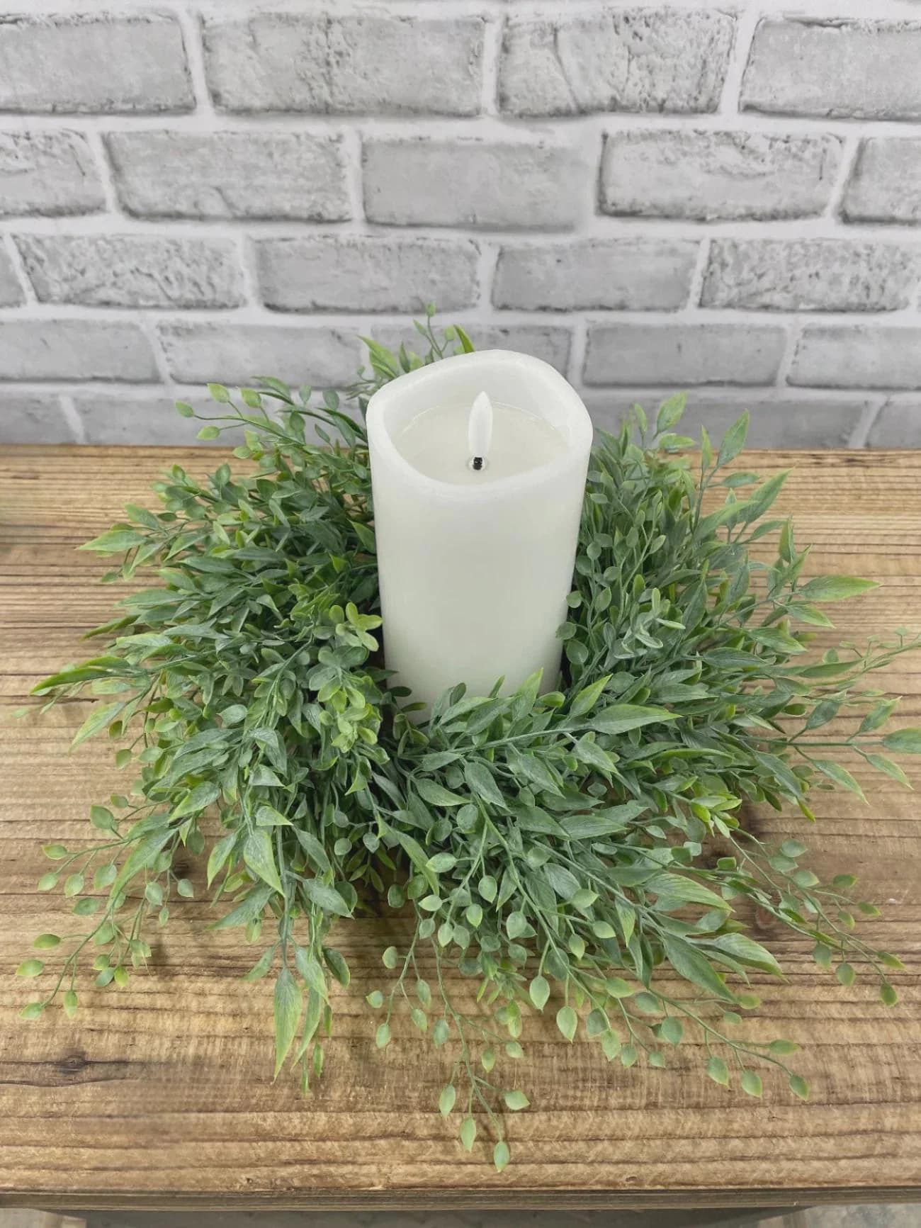 10" Faux Smilax Mix Candle Ring Green,Artificial Greenery Wreath for Pillar Candle,Wedding Centerpiece Foliage Accent,Sweetheart Table Decor