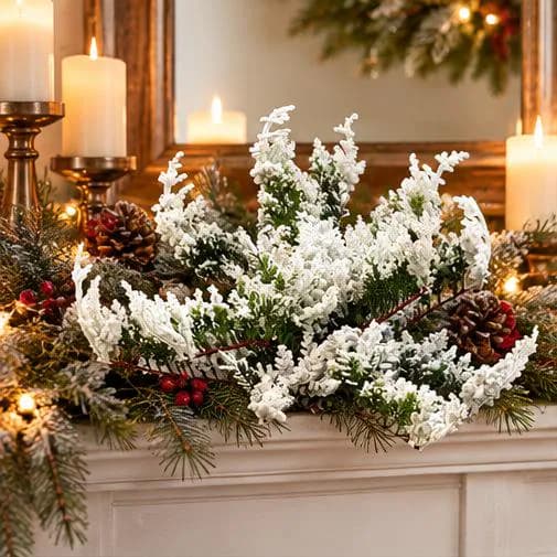 24-inch Snow-Covered Creeping Juniper Bush for Christmas Wreaths, Garlands & Floral Arrangements, Seasonal Greenery Craft Supply