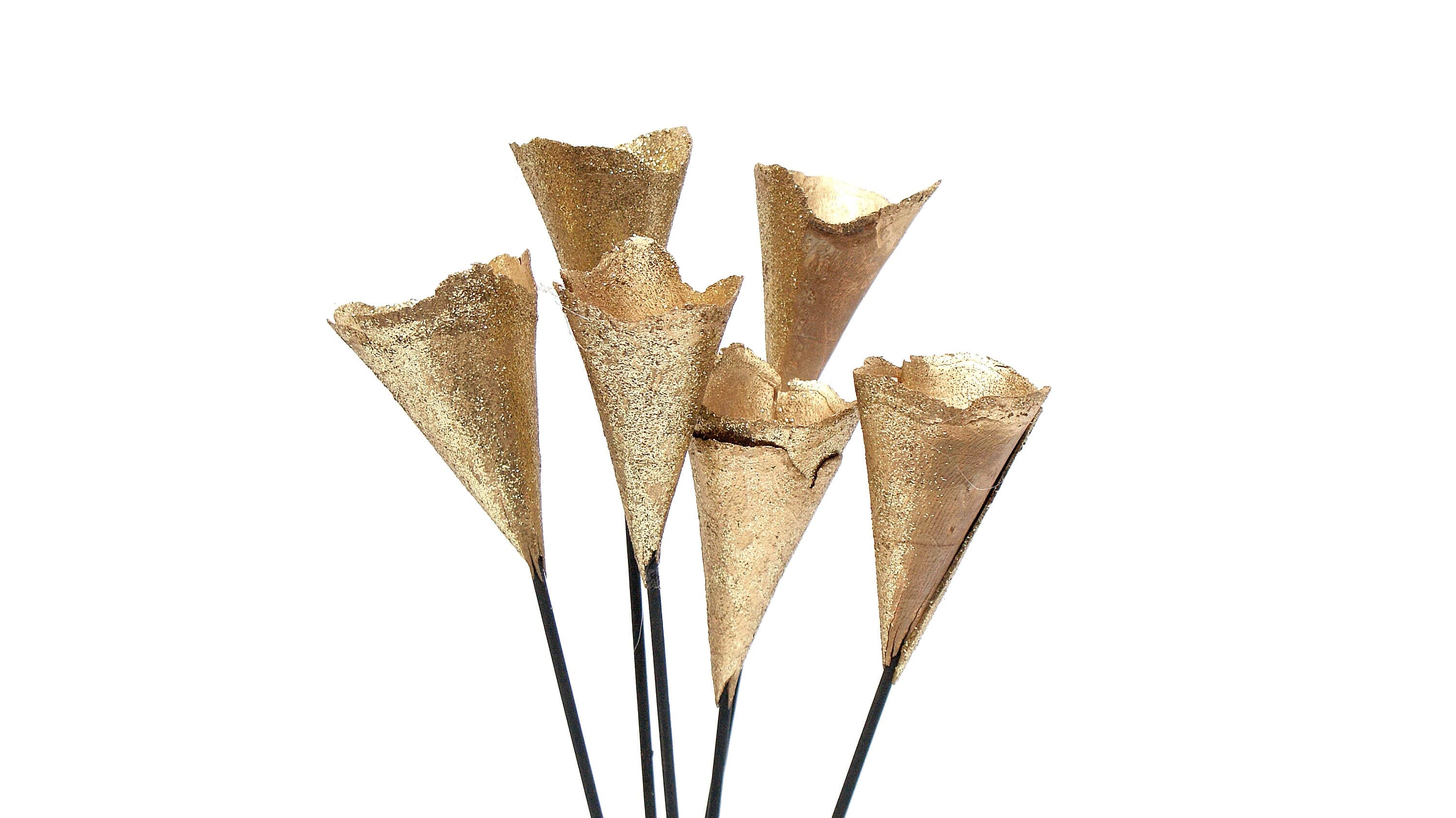 6PC Gold Sparkle Wood Cones/Cones/Pine Cones On Sticks/Rustic Decor Idea/Rustic Bowl Filler/Home Decor/Rustic Table Decor/Vase Filler