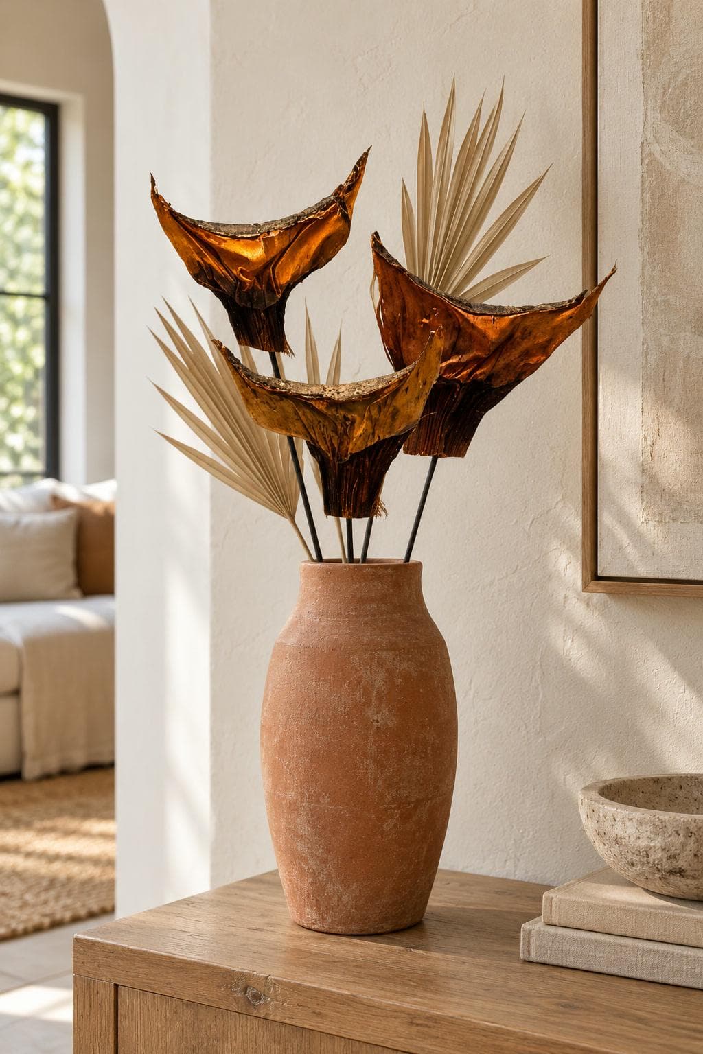 Dried Agave Flower Stems Set of 3 | Orange or Lime Exotic Dried Bloom | Boho Vase and Tropical Arrangement Decor