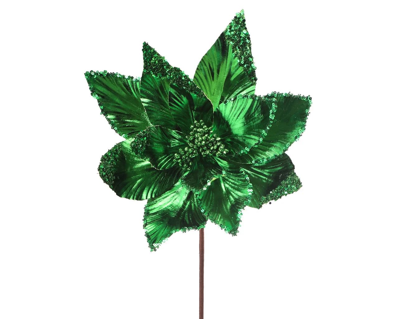 24" Emerald Green Metallic Sequin Edge Poinsettia/Holiday Decor/Christmas Decorations/Poinsettia Flowers/Christmas Season Decor
