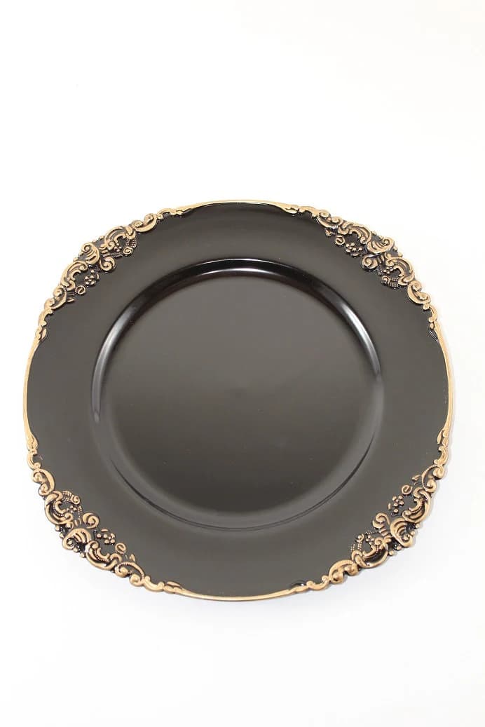13" Black & Gold Flower Stud Charger Plate/Wedding Decor/Home Decor/Dinner Party/Antique Theme/Antique Dinner Theme/Gatsby Theme