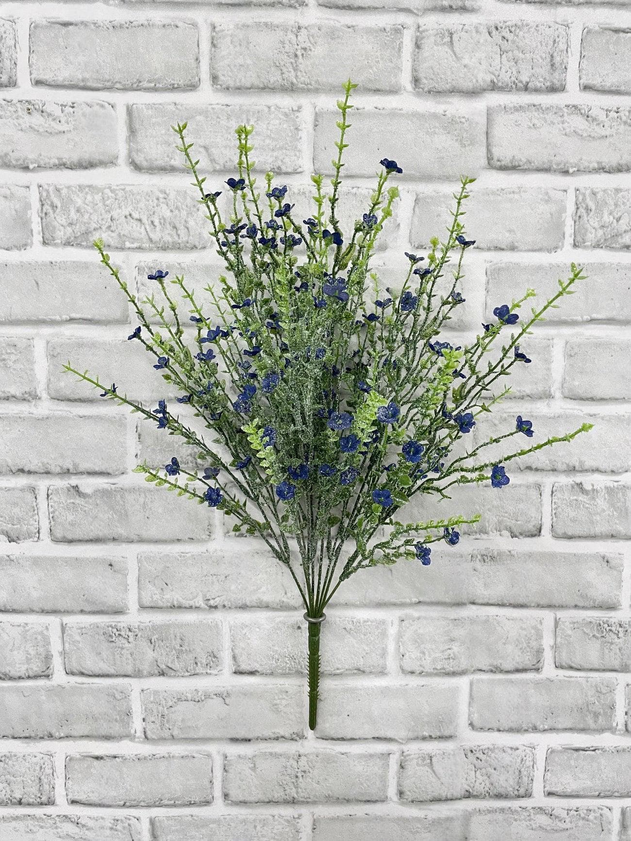 21" Blue Glitter Mini Flower Bush, Artificial Sparkling Floral Stem, Christmas Tree Filler, Winter Wedding Decor, Blue Holiday Centerpiece