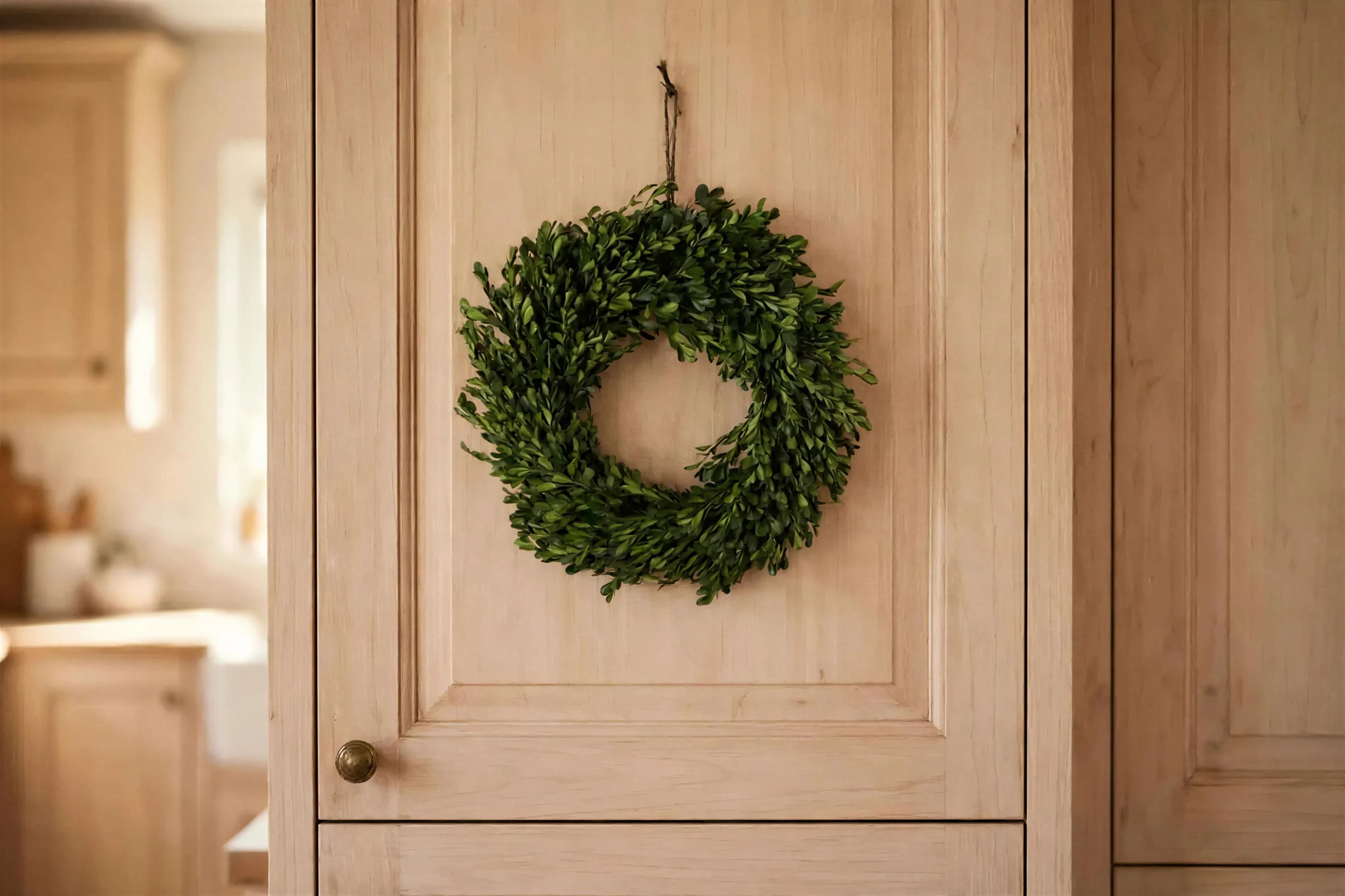 Preserved Boxwood Wreath 8 Inch | Real Preserved Boxwood Mini Wreath | Cabinet Door and Candle Ring Decor