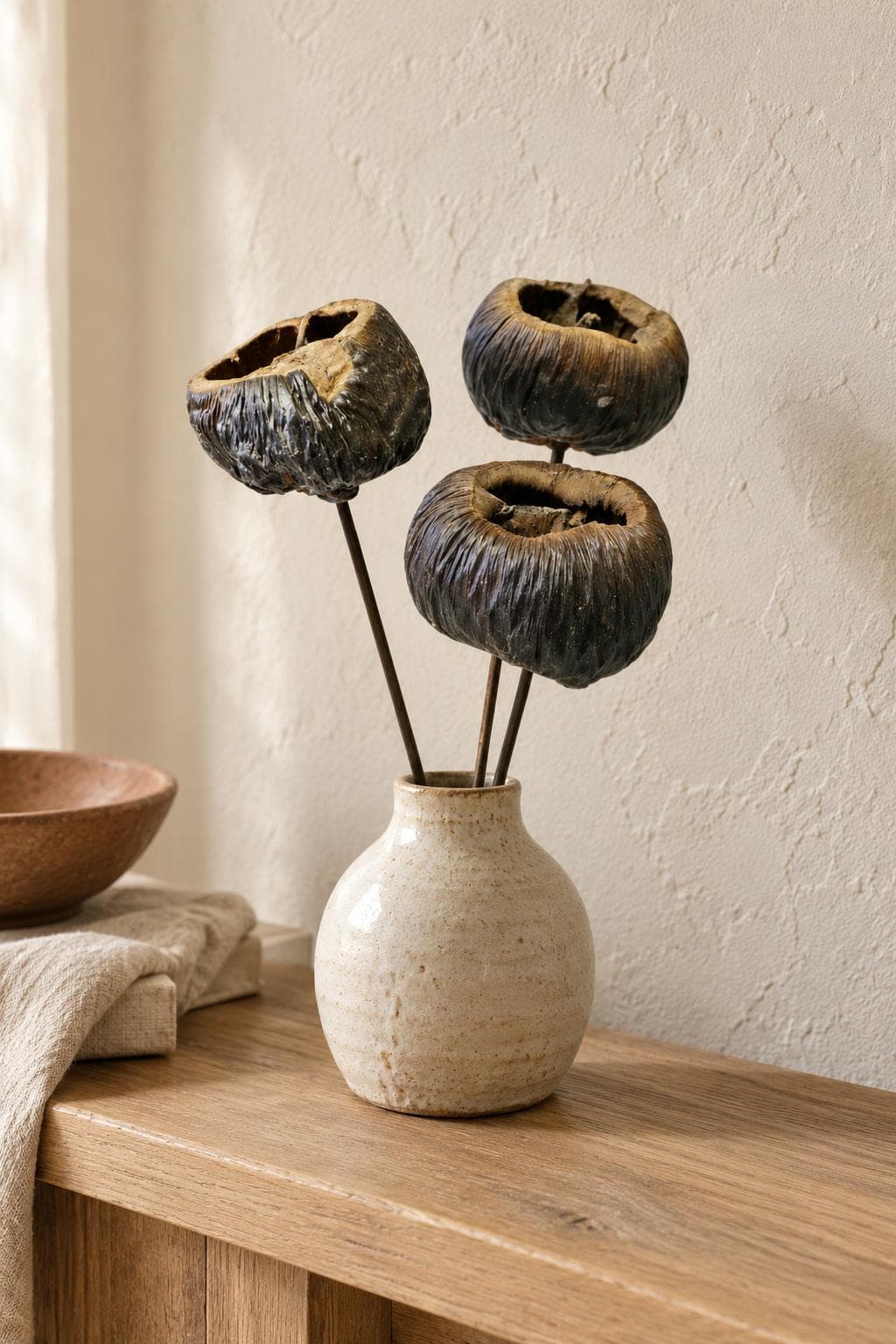 Giant Dried Talami Pods on Stems 3 to 4 Inch Set of 3 | Exotic Seed Pod Picks | Rustic Dried Arrangement Supplies