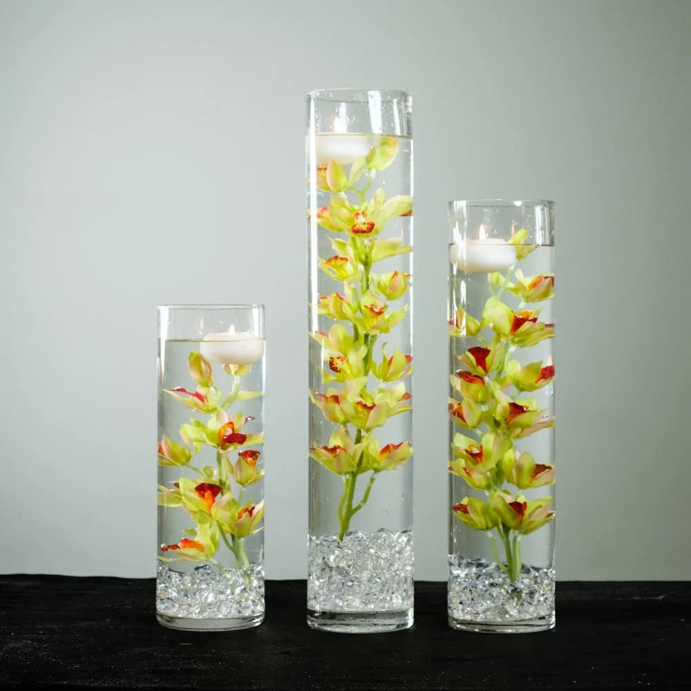 Submersible Yellow Dendrobium  Floral Wedding Centerpiece with Floating Candles and Acrylic Crystals Kit