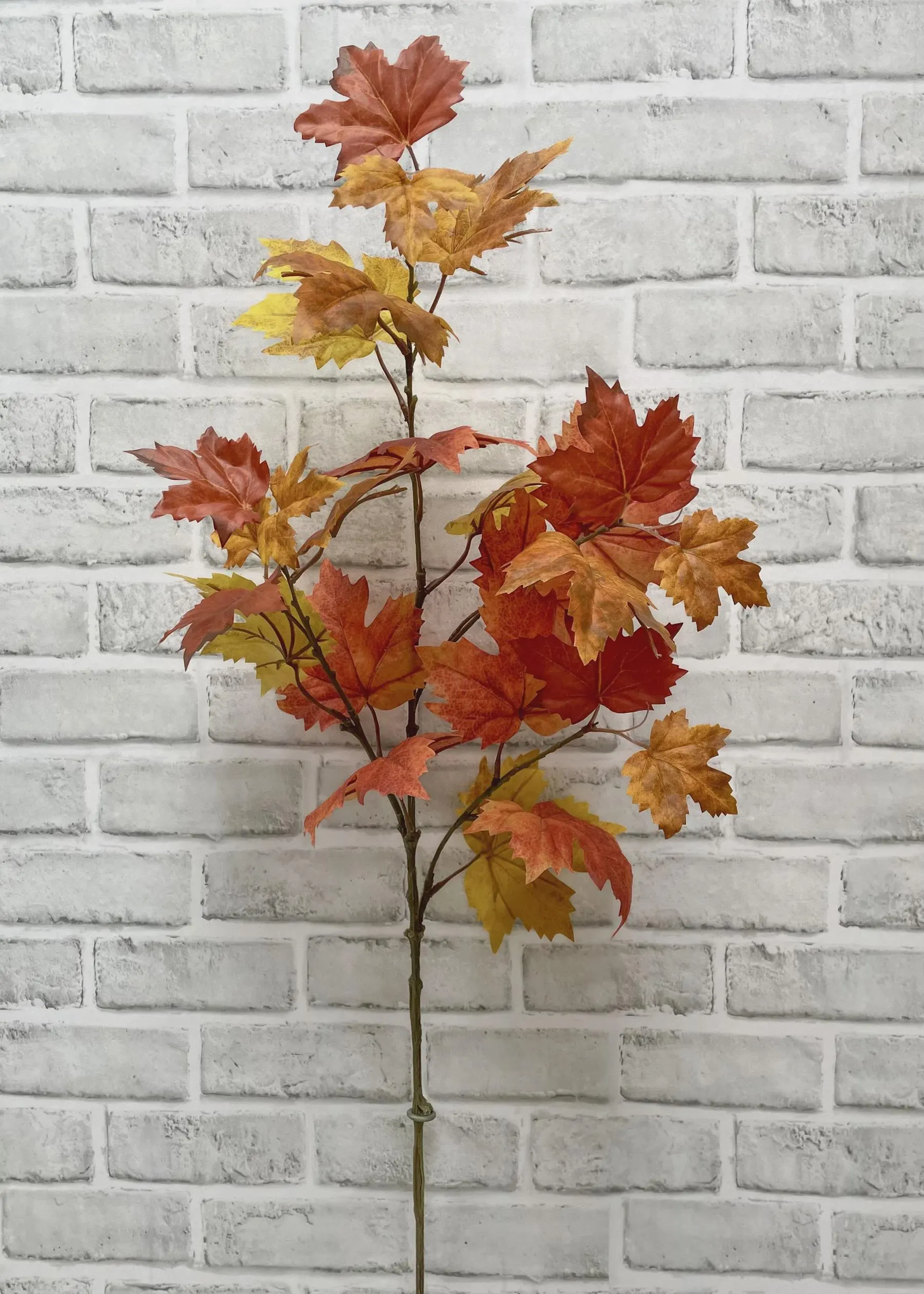 35" Fall Maple Leaf Spray- Faux Yellow & Orange Autumn Leaf Stem for Vases,Wreaths, Realistic Maple Branch, Thanksgiving Decor