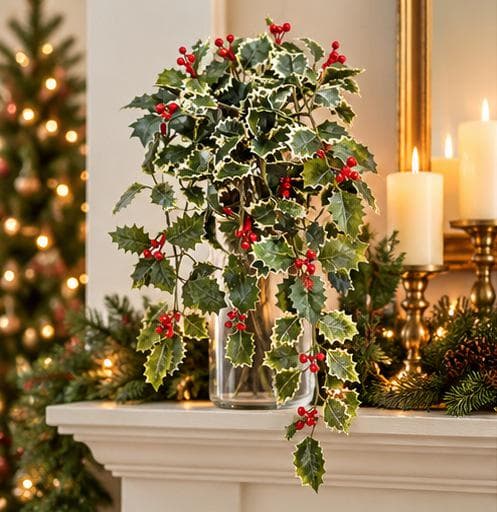 15-inch Mini Holly Hanging Bush for Christmas Wreaths, Garlands & Floral Arrangements, Seasonal Greenery Craft Supply
