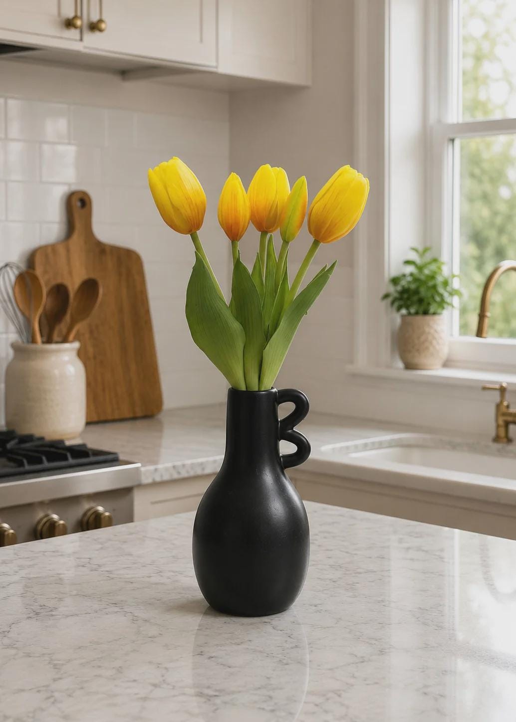 9.5" Mini Yellow Tulip Bundle (5 Stems) – Fresh Touch Faux Sunny Yellow Tulips, 3 Flower Heads and 2 Buds for Small Vases & Decor