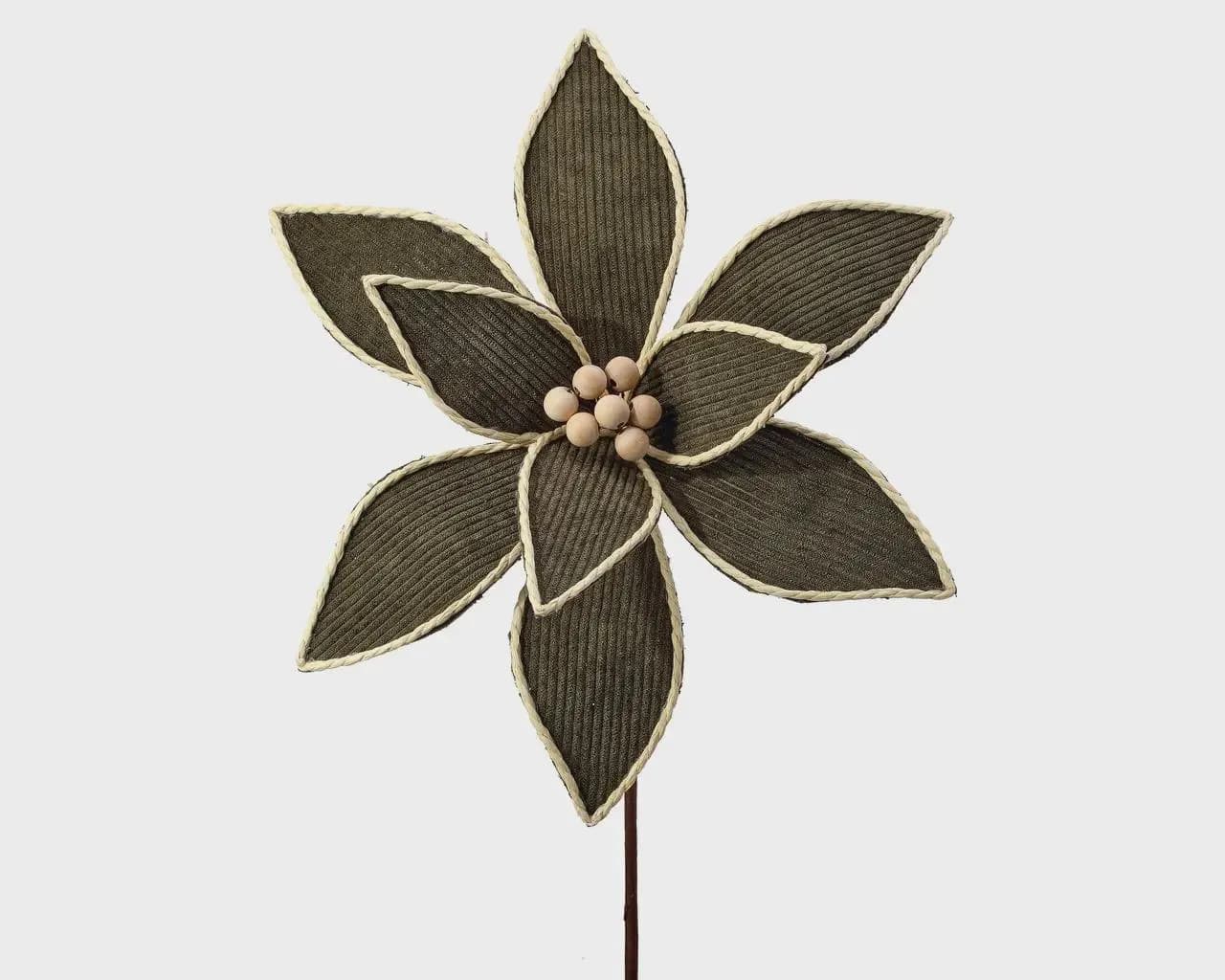 22" Green Corduroy Poinsettia/Holiday Decor/Christmas Decorations/Poinsettia Picks/Poinsettia Flowers/Poinsettia Plants