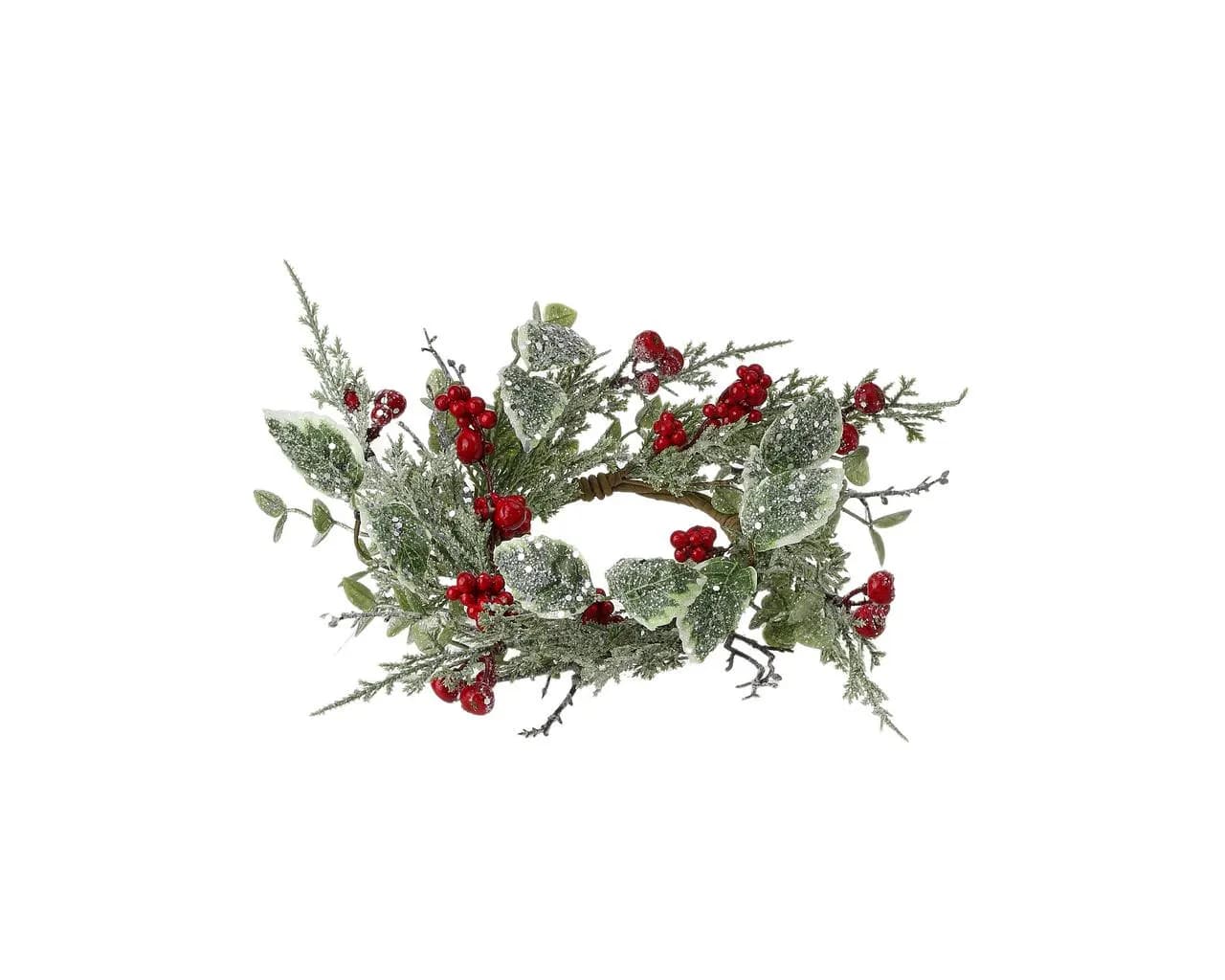 14" Green, Red Frosted Holly, Berry Candlering/Candle Decor/Table Decor/Centrepiece Decor/Candle Ring/Christmas Table Decor