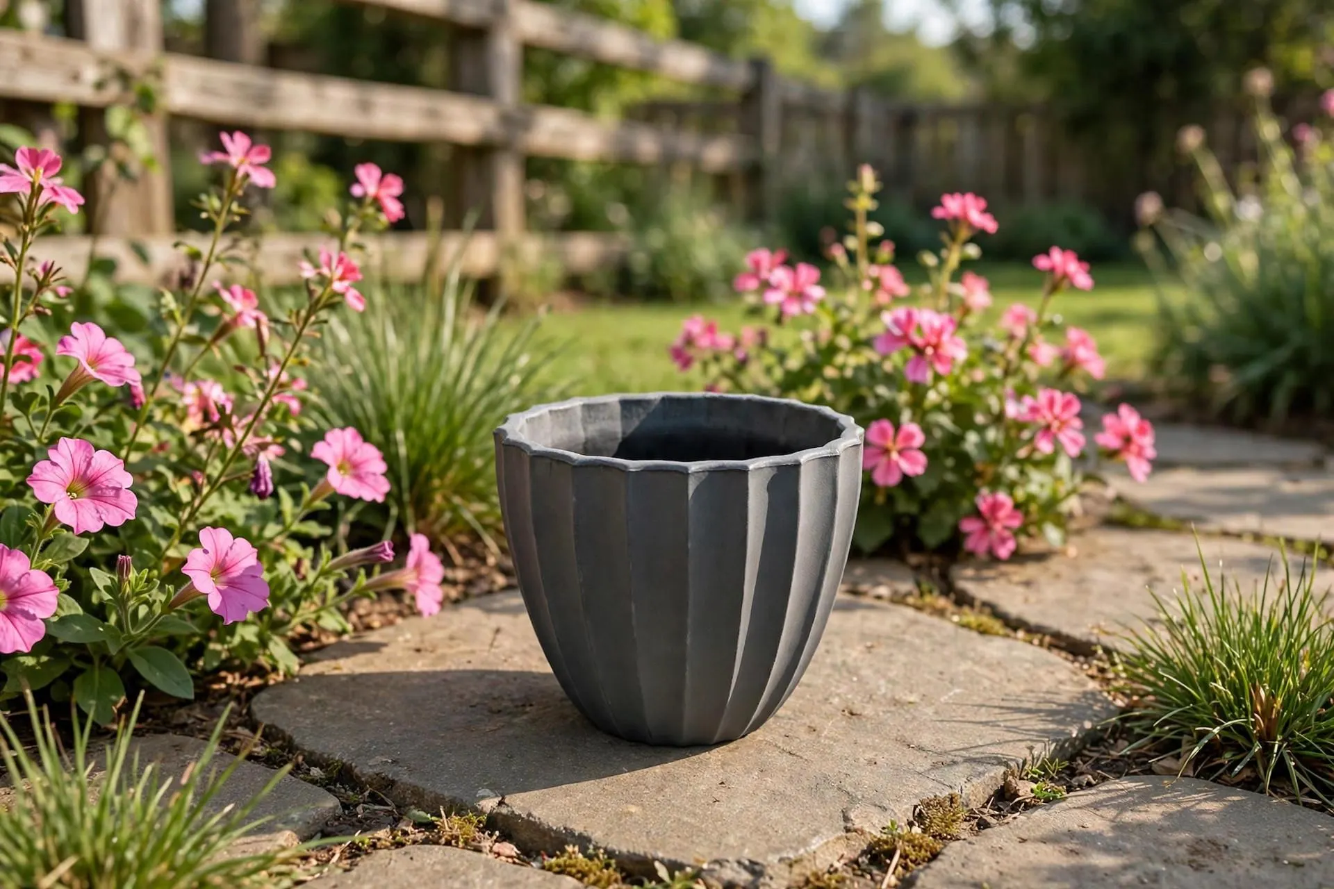 Eco Plastic Scalloped Pot Slate 13x11.4 Inch | Fluted Bowl Planter Wavy Rim | Garden Pot