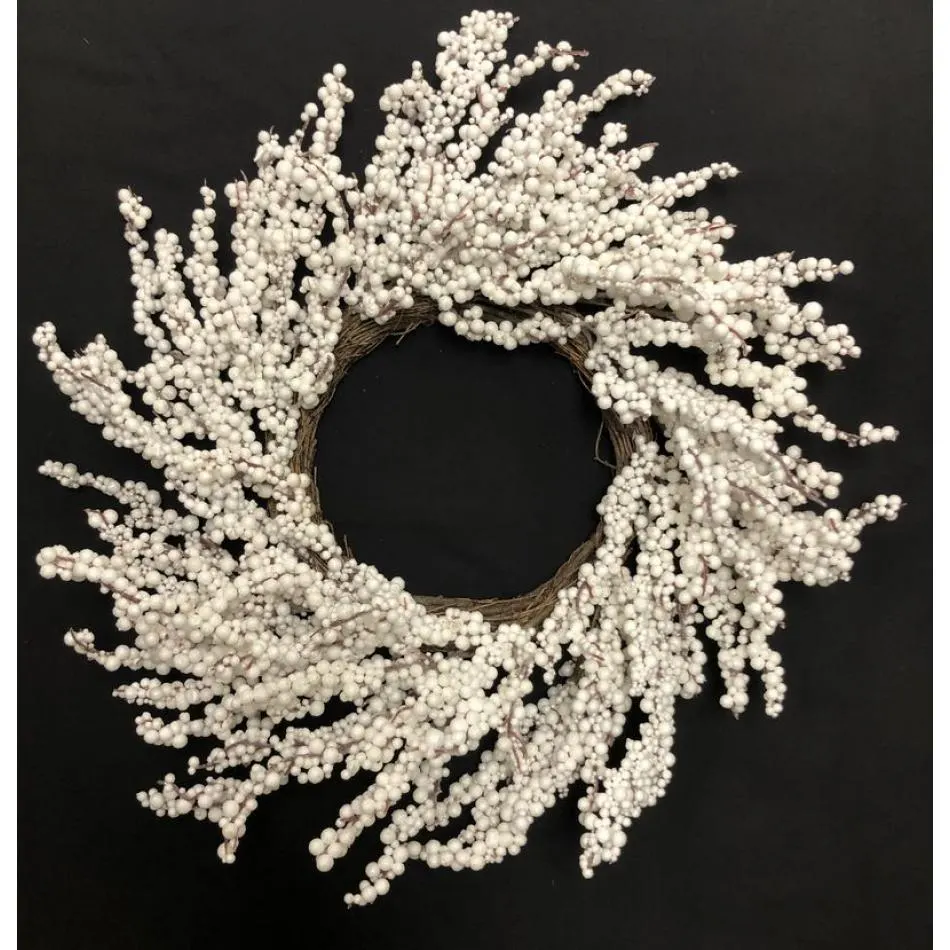 20" White Berry Glitter Wreath/Garlands/Wedding Centerpieces/Home Decor/Faux Vines/Silk Vines/Garlands