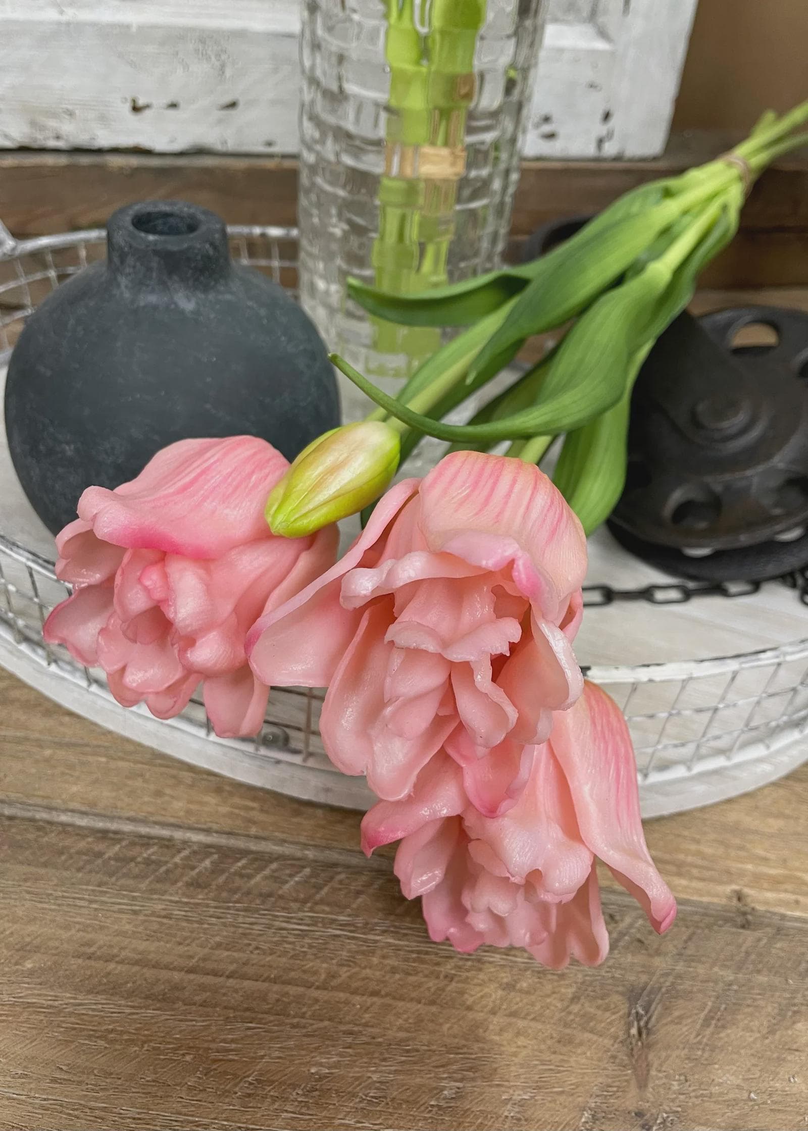18" Fresh Touch Ruffled Pink Tulips Bunch/Tulips/Pink Tulips /Wedding Centerpieces/Home Decor/Faux Flowers/Silk Flowers/Flower Bouquet