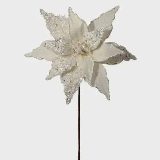 22" Ivory Velvet & Pearl Poinsettia/Holiday Decor/Christmas Decorations/Poinsettia Flowers/Christmas Season Decor