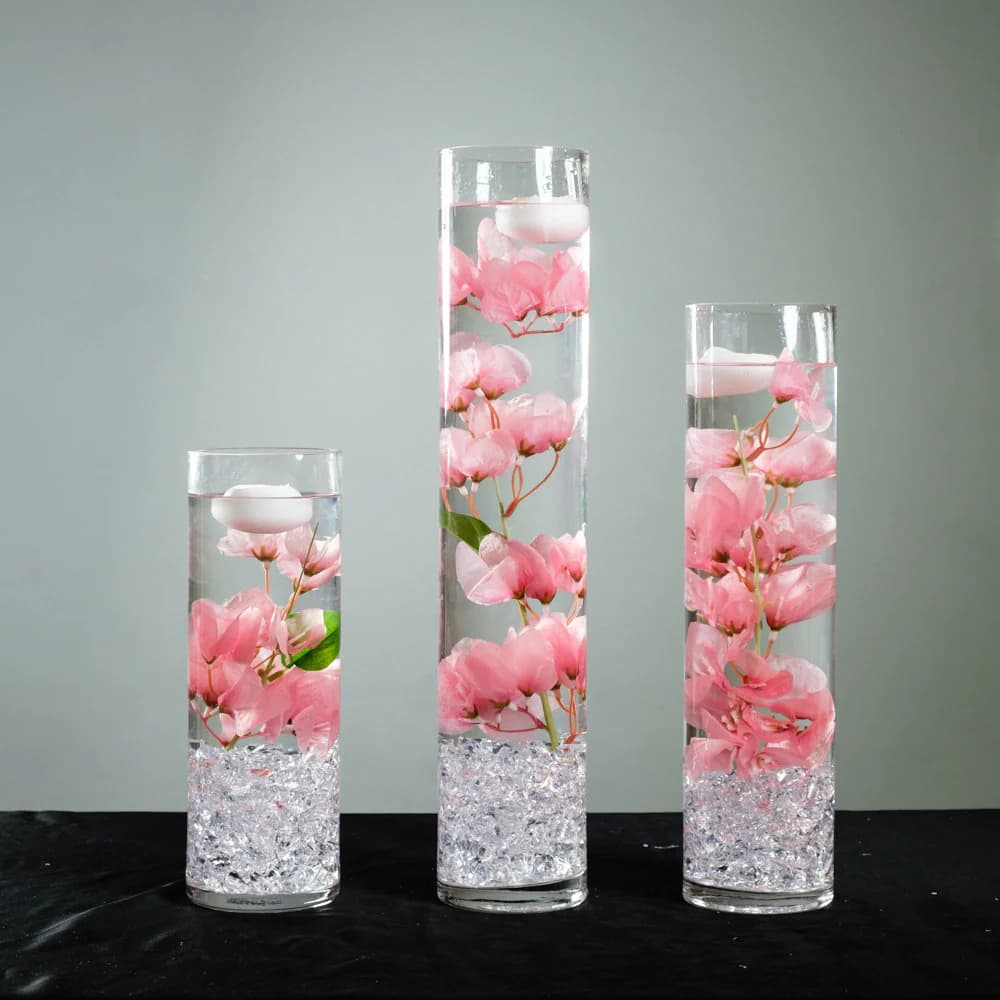 Submersible Light Pink Floral Wedding Centerpiece with Floating Candles and Acrylic Crystals Kit