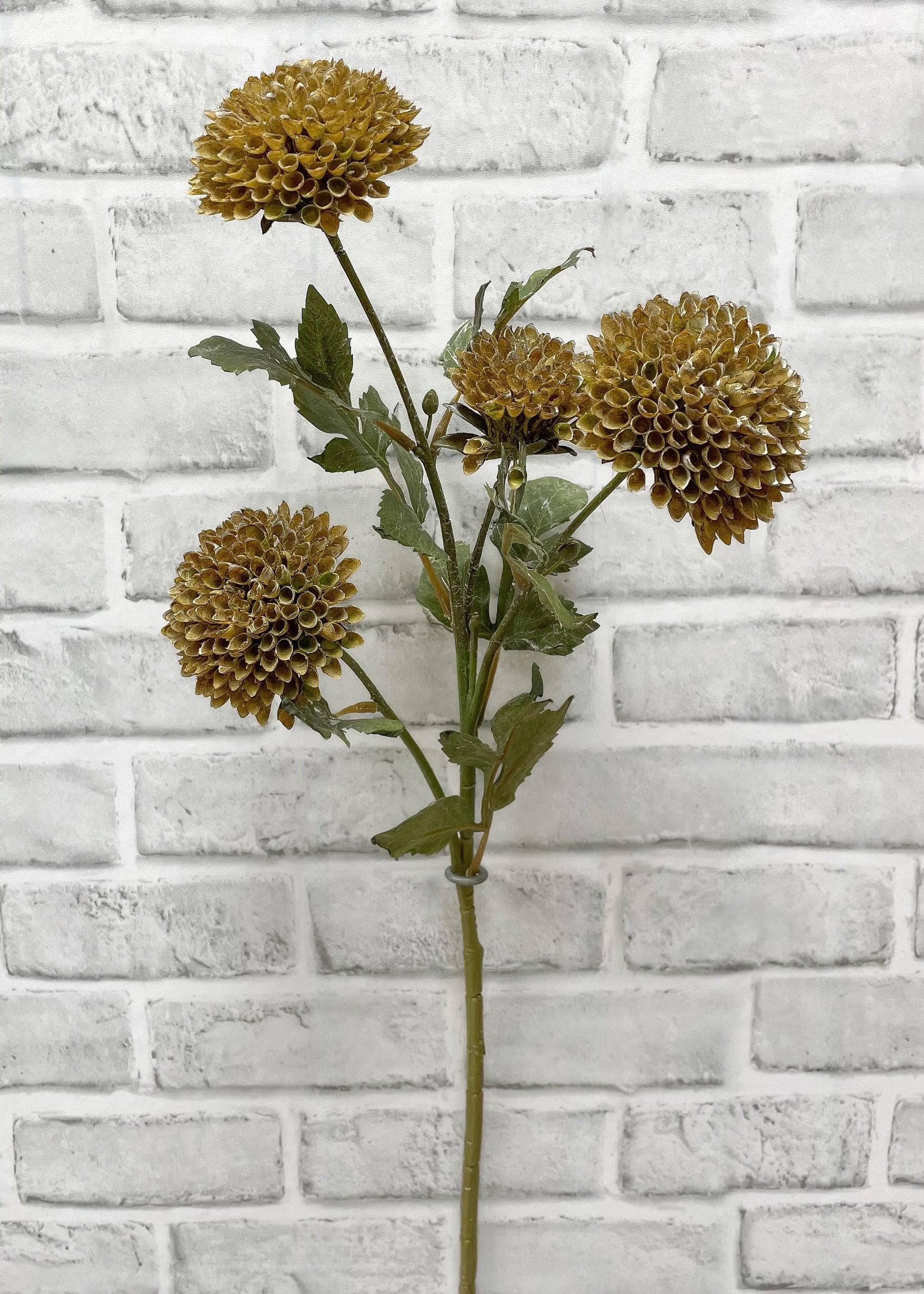 26" Real Touch Scabious Spray, Faux Brown Green Pincushion Flower Stem, Luxury Moody Romance Wedding Floral, Fall Autumn Centerpiece Filler