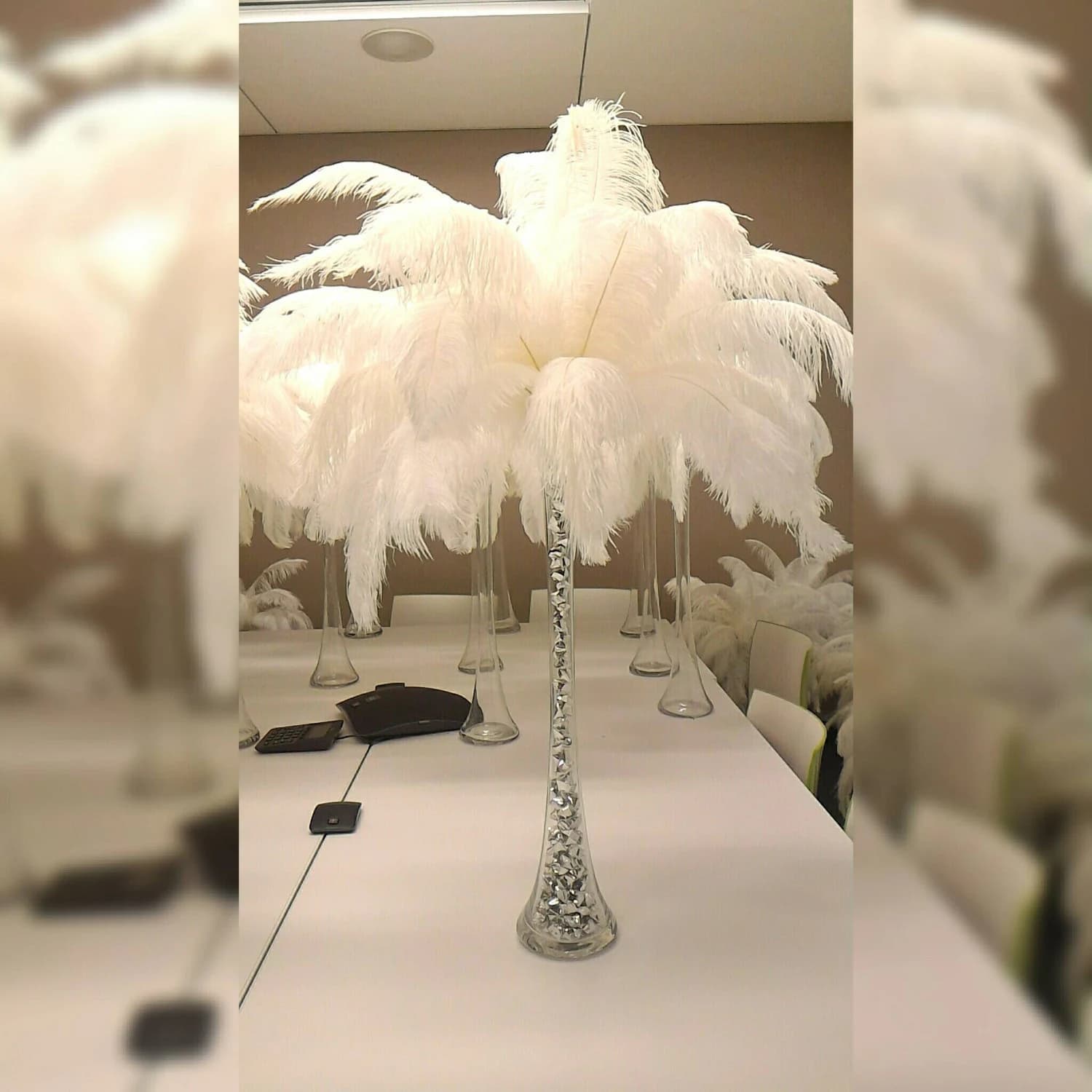 Silver Bling Ice Crystal Ostrich Feather Centerpiece for Weddings/Birthday/Holiday parties/Great Gatsby/ Roaring 20's/Hollywood Glam Themes
