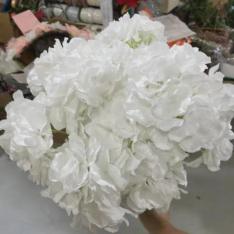 Jumbo Artificial Flower WHITE Hydrangea Bunch, Silk Flower Bush, Faux Hydrangea for Luxury Wedding Decor DIY Bouquets and Event Centerpieces