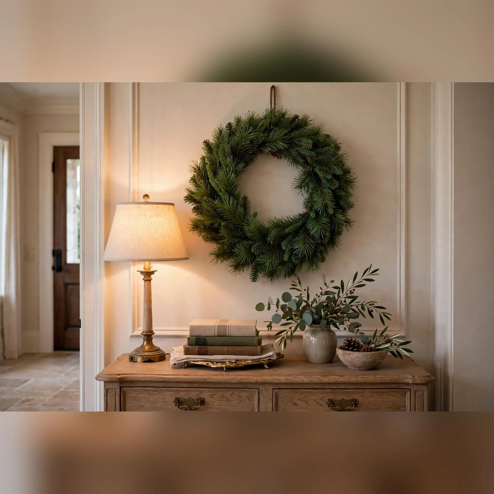 36 Inch Mixed Pine Christmas Wreath, Large Artificial Pine Wreath for Front Door Fireplace and Entryway, Green Holiday Wreath