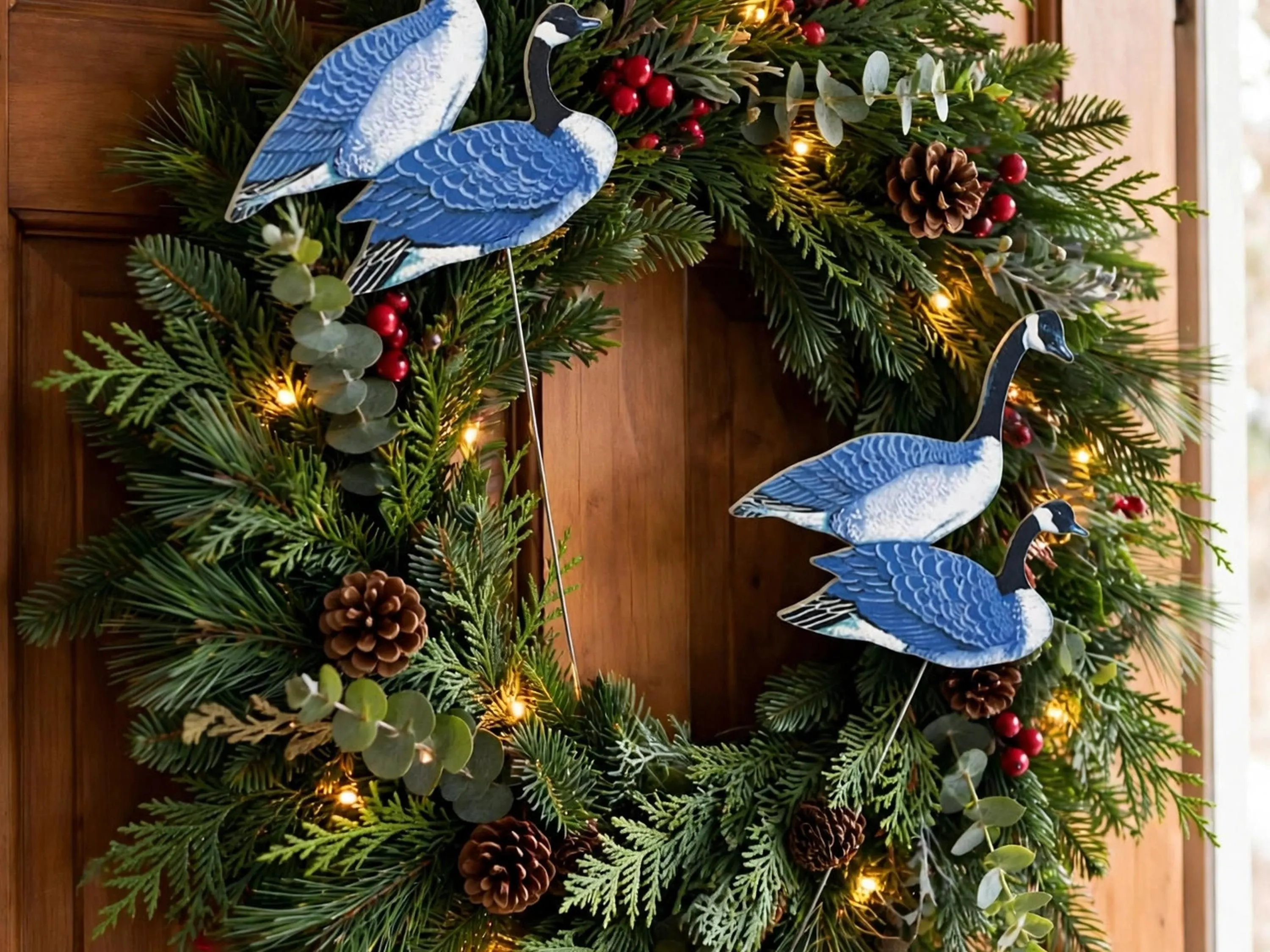 Blue Wood Canada Goose Pick 4.5 Inch | Wooden Bird Floral Pick | Christmas Wreath & Craft Supply